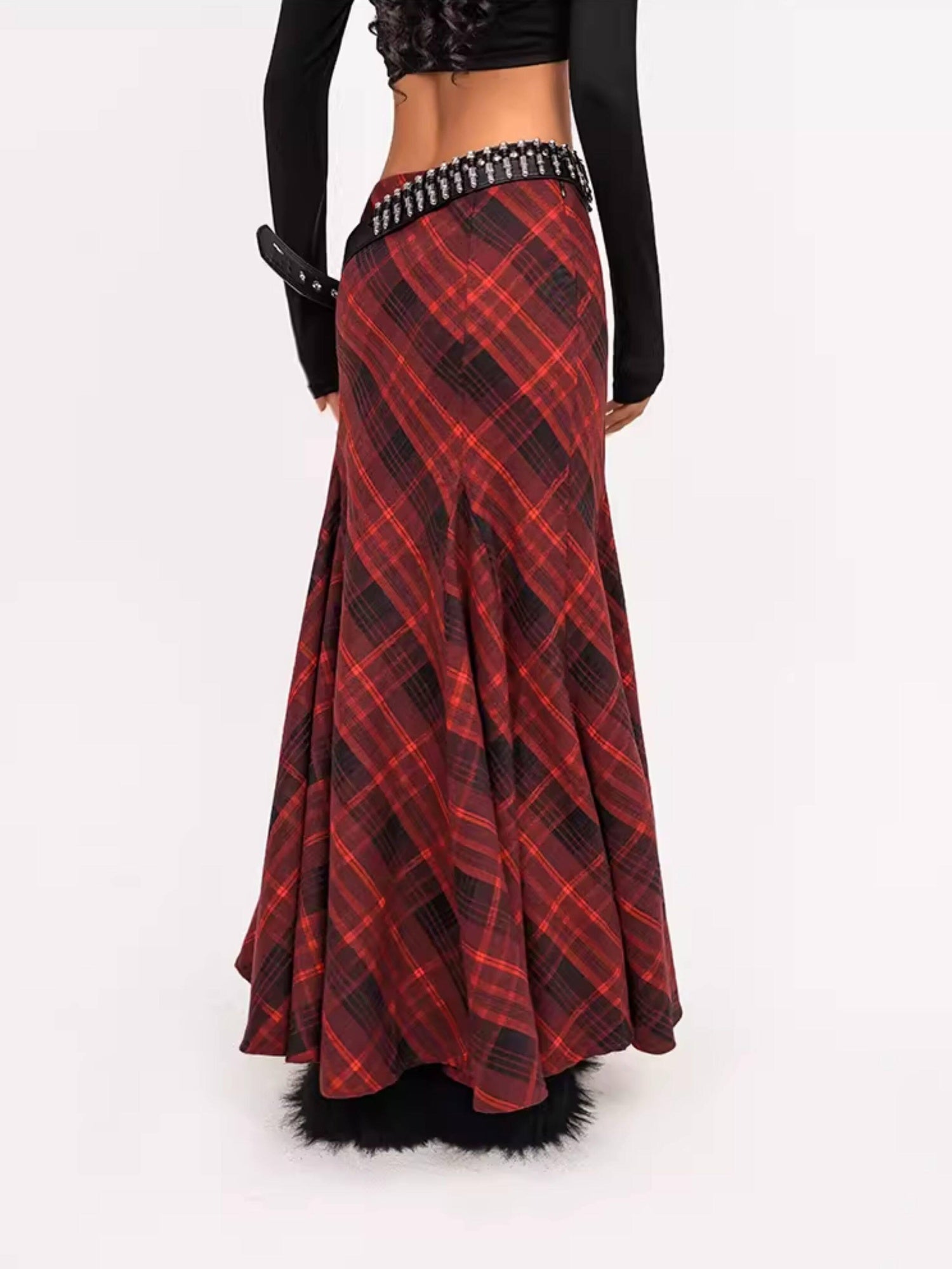 Nico Molly Flattering High Waist Pleated Streetwear A Line Women Casual Red Maxi Skirts