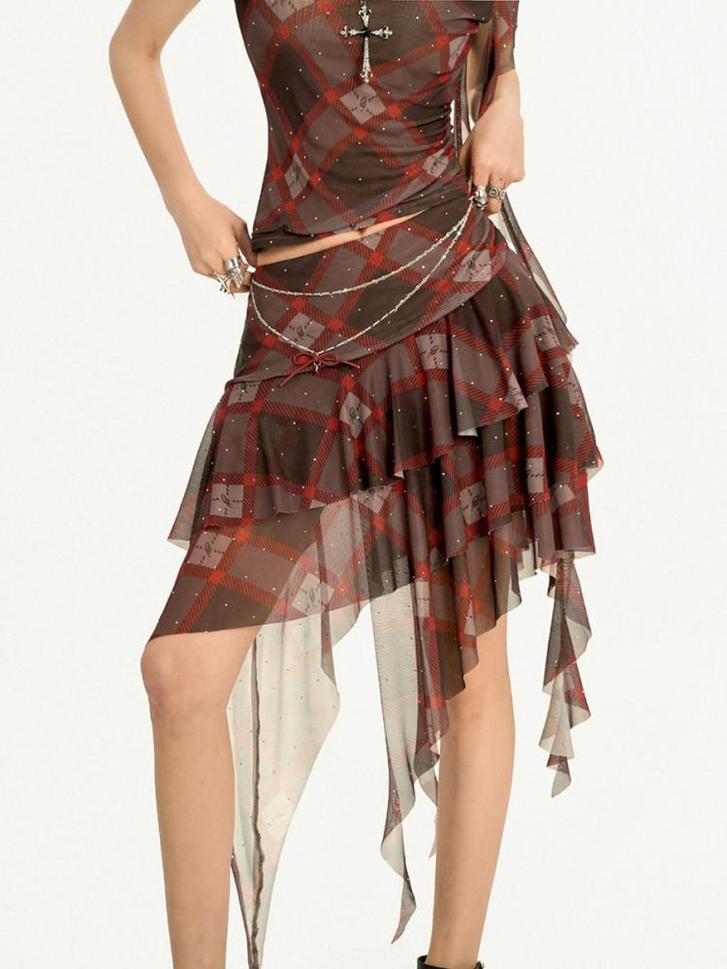 Nico Molly Flattering High Waist Ruffle Hem A Line Slim Fit Red Young Women Midi Skirts