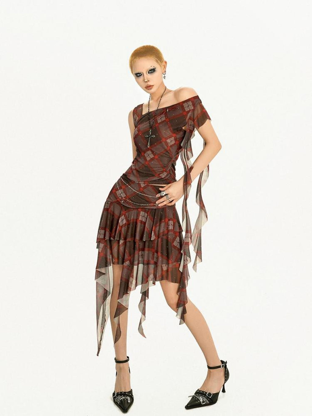 Nico Molly Flattering High Waist Ruffle Hem A Line Slim Fit Red Young Women Midi Skirts