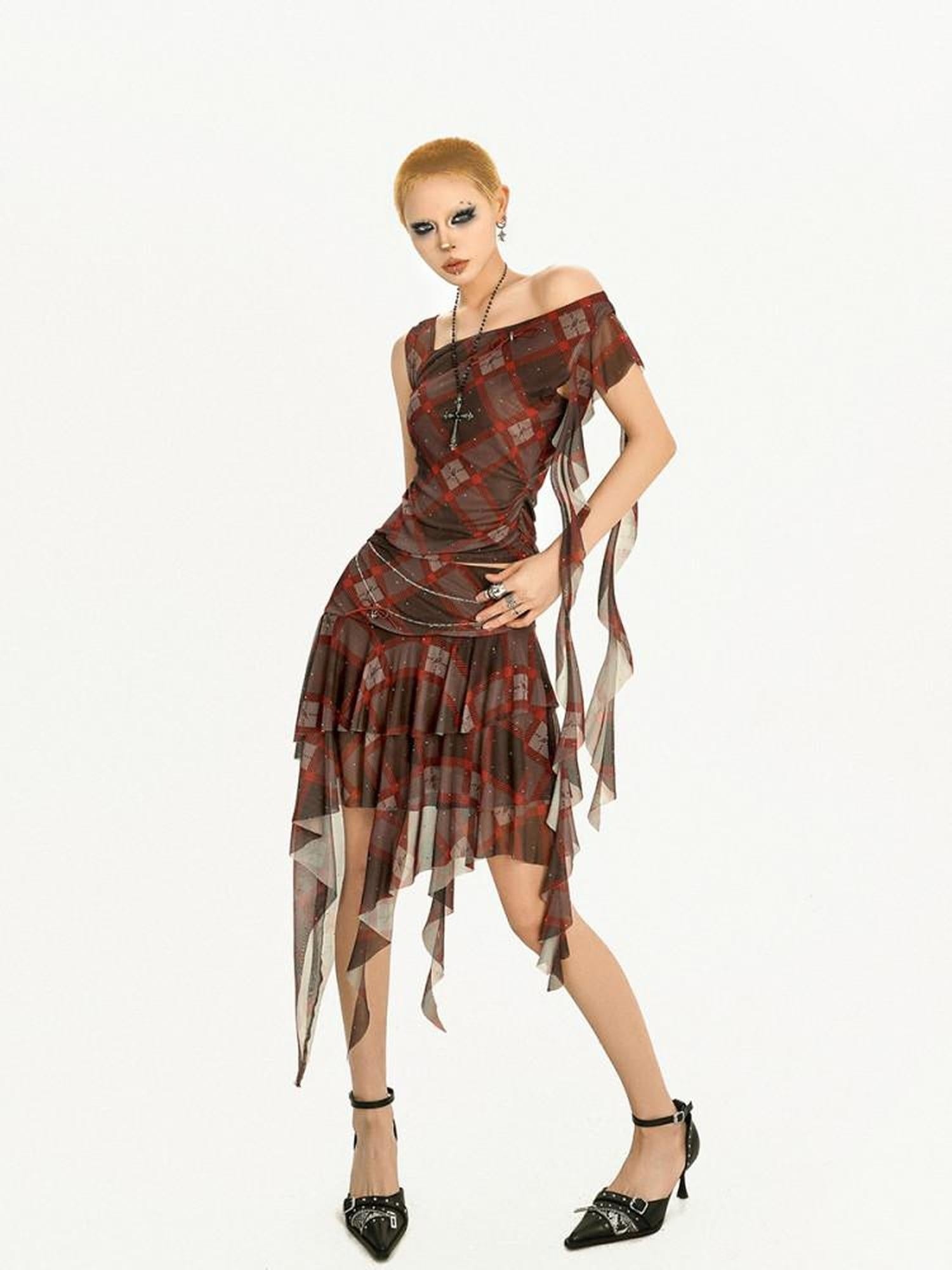 Nico Molly Flattering High Waist Ruffle Hem A Line Slim Fit Red Young Women Midi Skirts