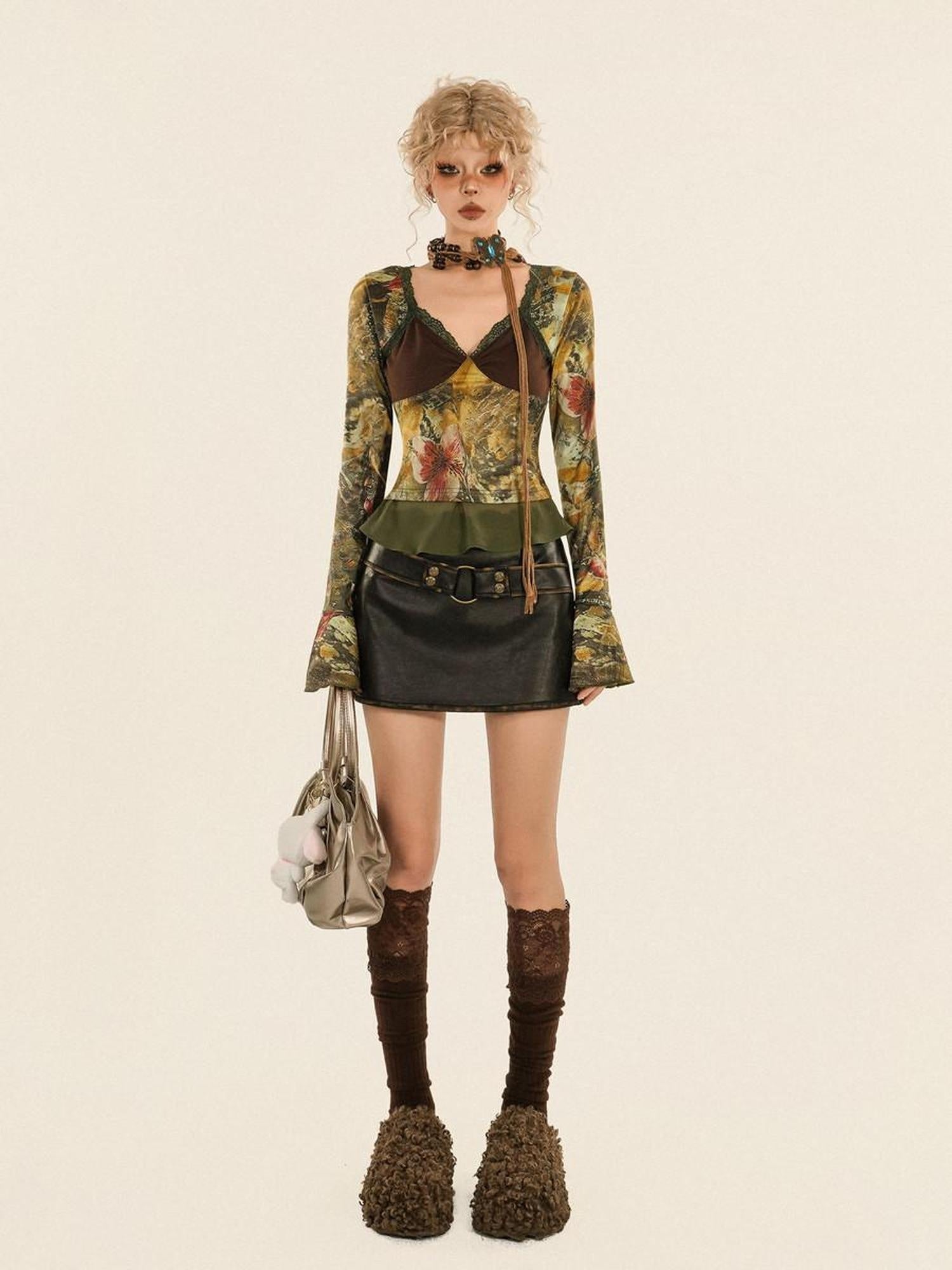 Nico Molly Flattering Slim Fit Mid Rise A Line Street Style Women Dark Brown Mini Skirts