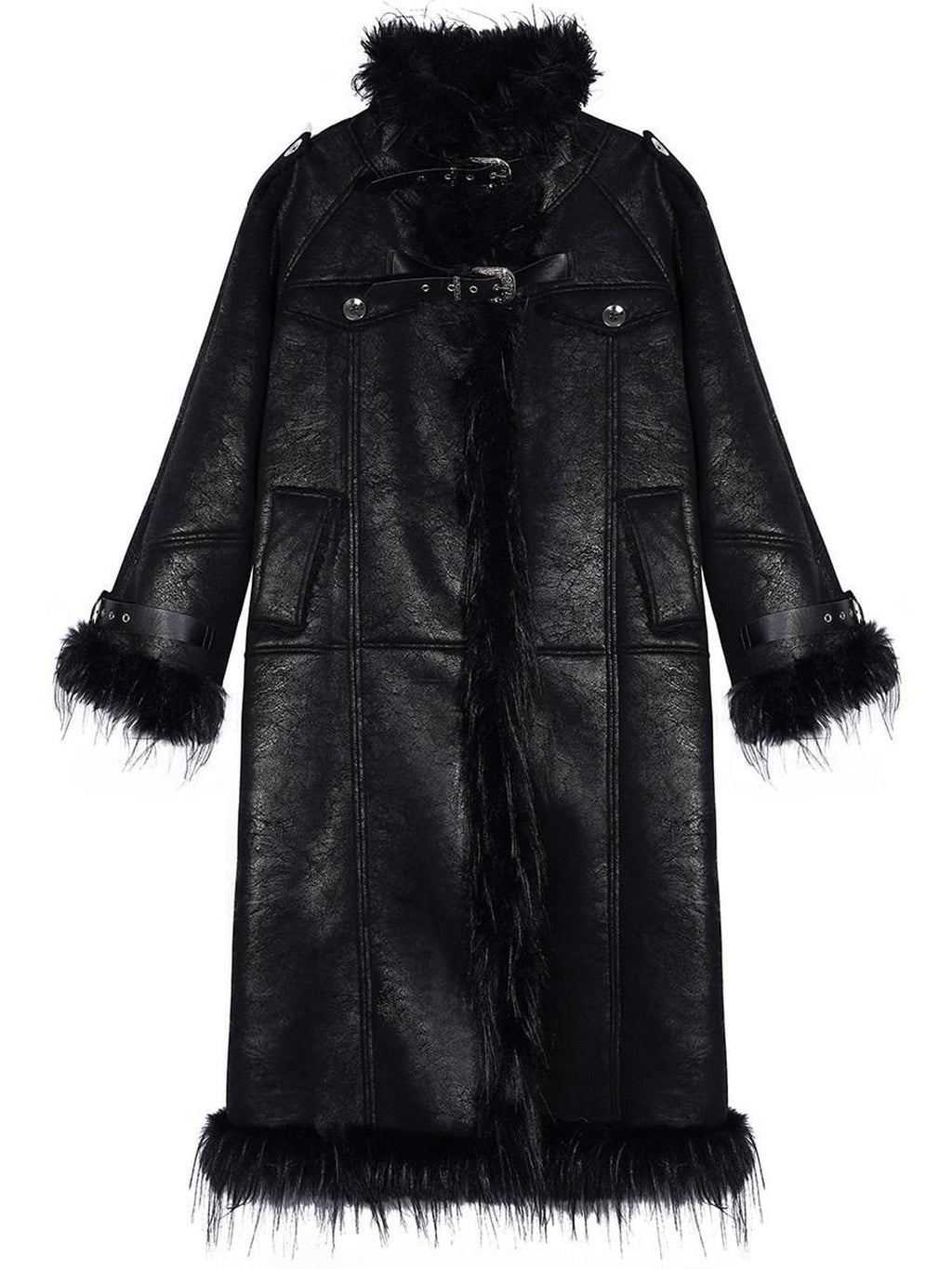 Nico Molly Fleece Lined Warm Vintage Loose Fit Mid Length Fur Collar Women Long Coats