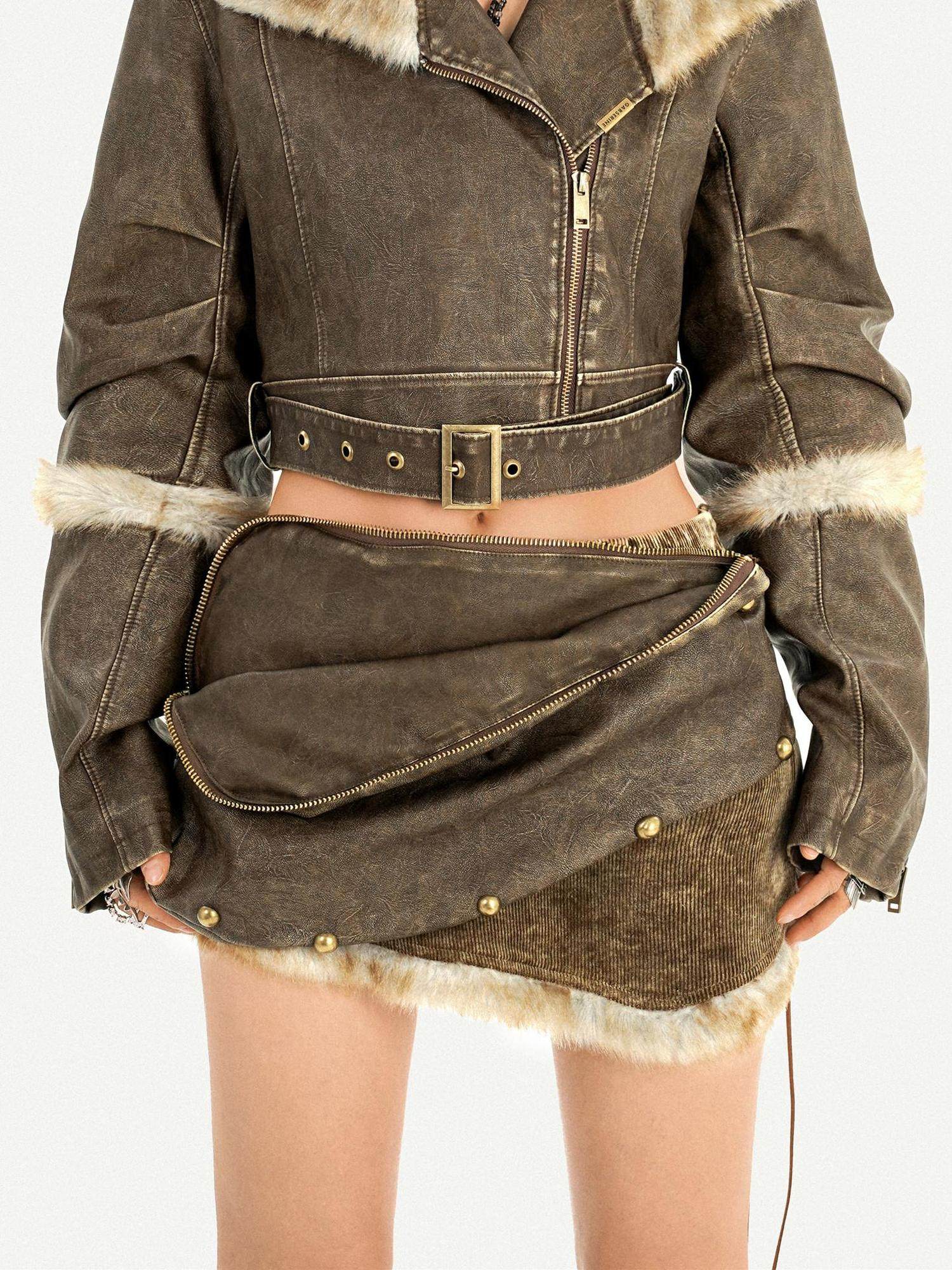 Nico Molly Frayed Hem Distressed Punk Bodycon Mid Rise Side Zipper Brown Mini Skirts