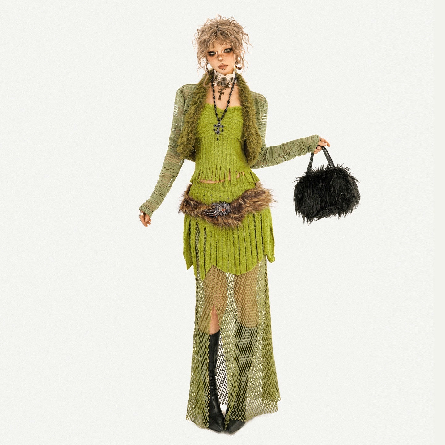Nico_Molly_Fringe_Patchwork_Three_Piece_Long_Sleeve_Sexy_Green_Women_Top_&_Skirt_Sets_MISSTT