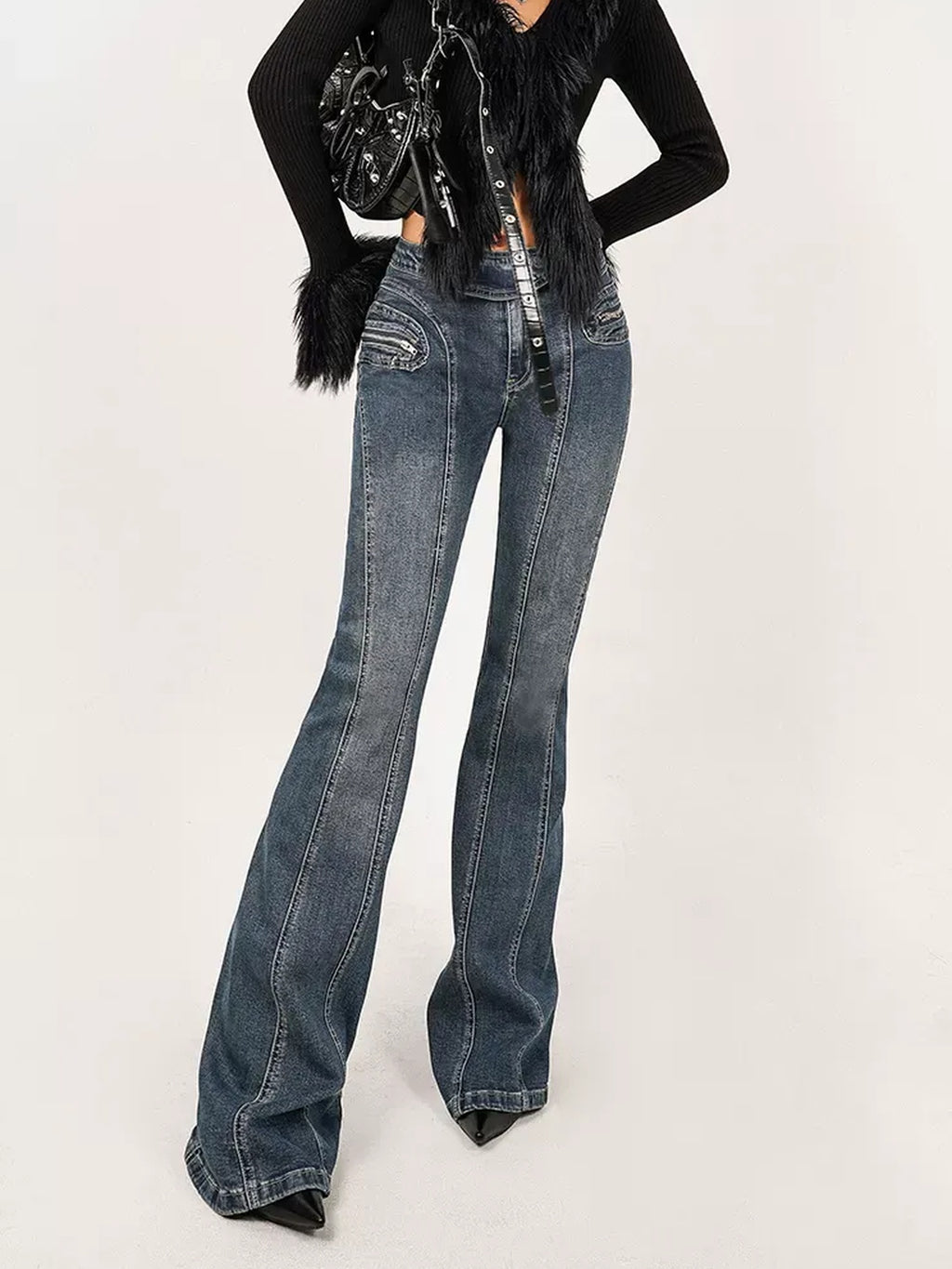 Nico Molly Fringe Tie V-neck Slim Fit Urban Street Cropped Bell Sleeve Solid Knit Cardigans
