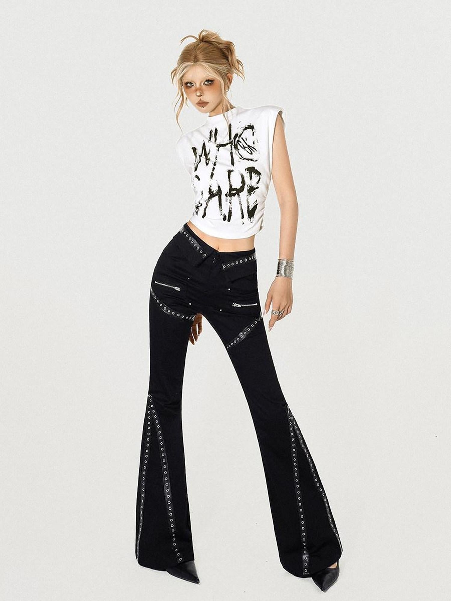 Nico Molly Graphic Print Slim Fit Street Mock Neck Short Sleeve Red White Basic Crop Tops