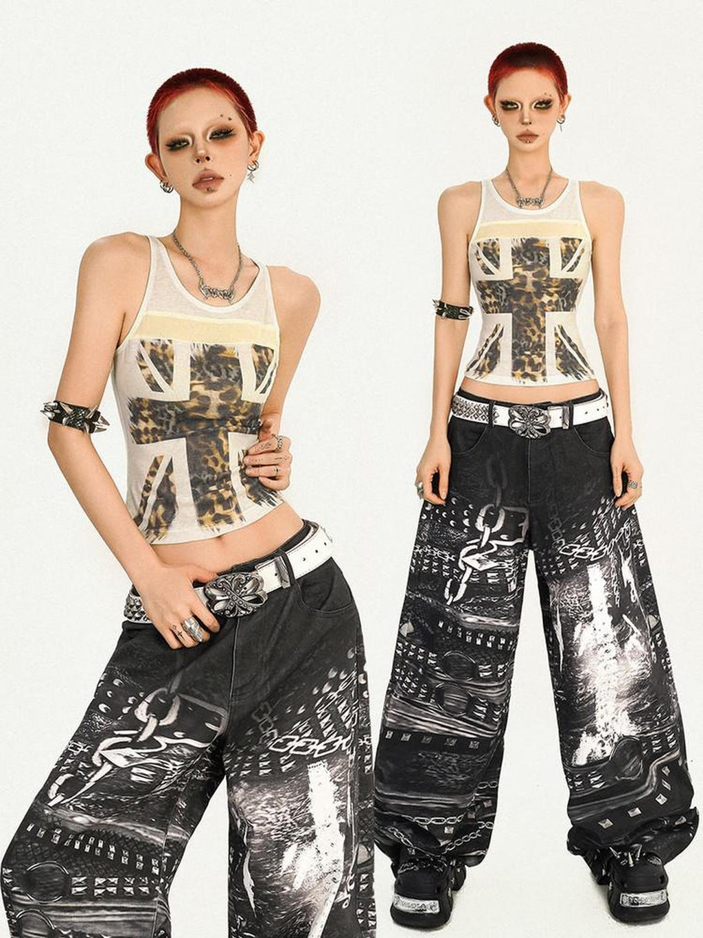 Nico Molly Graphic Print Street Slim Fit Cropped Women White Short Tank Tops