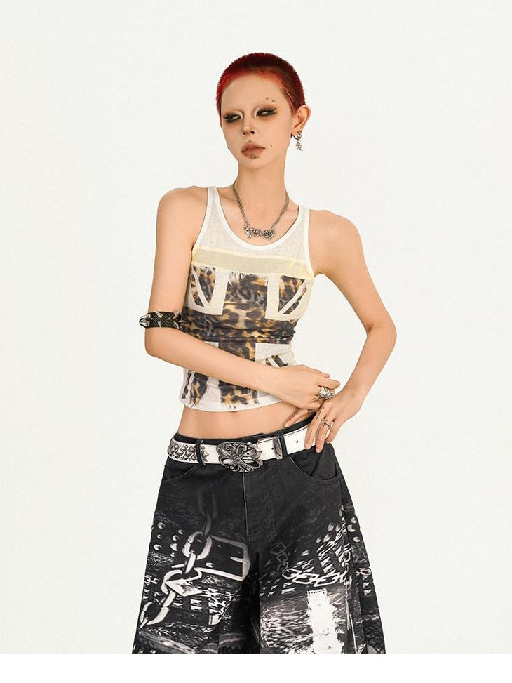 Nico Molly Graphic Print Street Slim Fit Cropped Women White Short Tank Tops