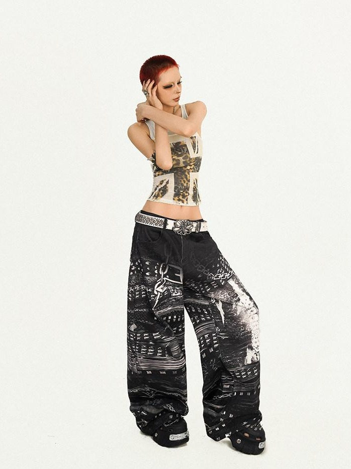 Nico Molly Graphic Print Street Slim Fit Cropped Women White Short Tank Tops