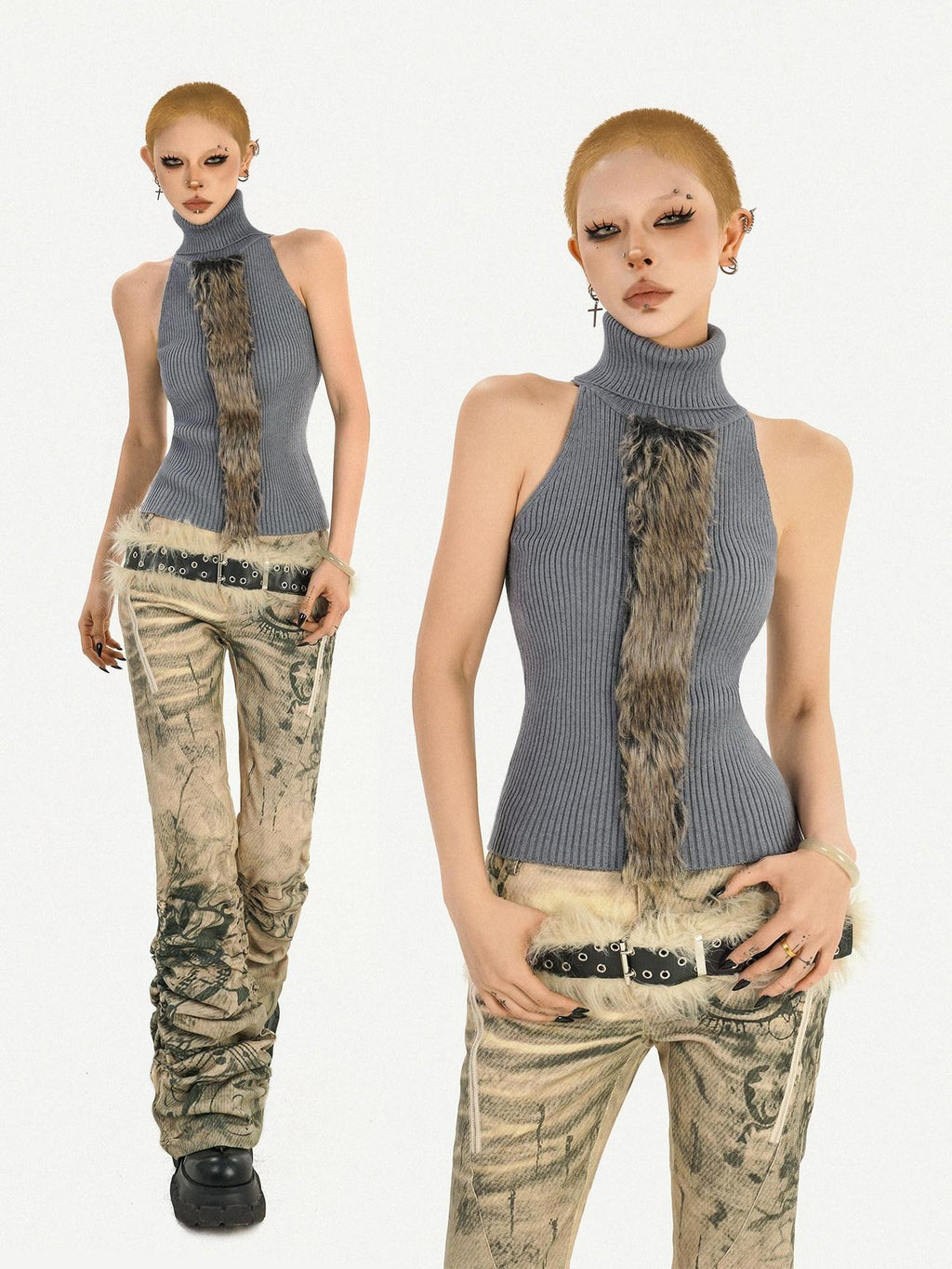 Nico Molly High Neck Slim Fit Street Style Woven Strap Gray Women Casual Citywalk Tank Tops
