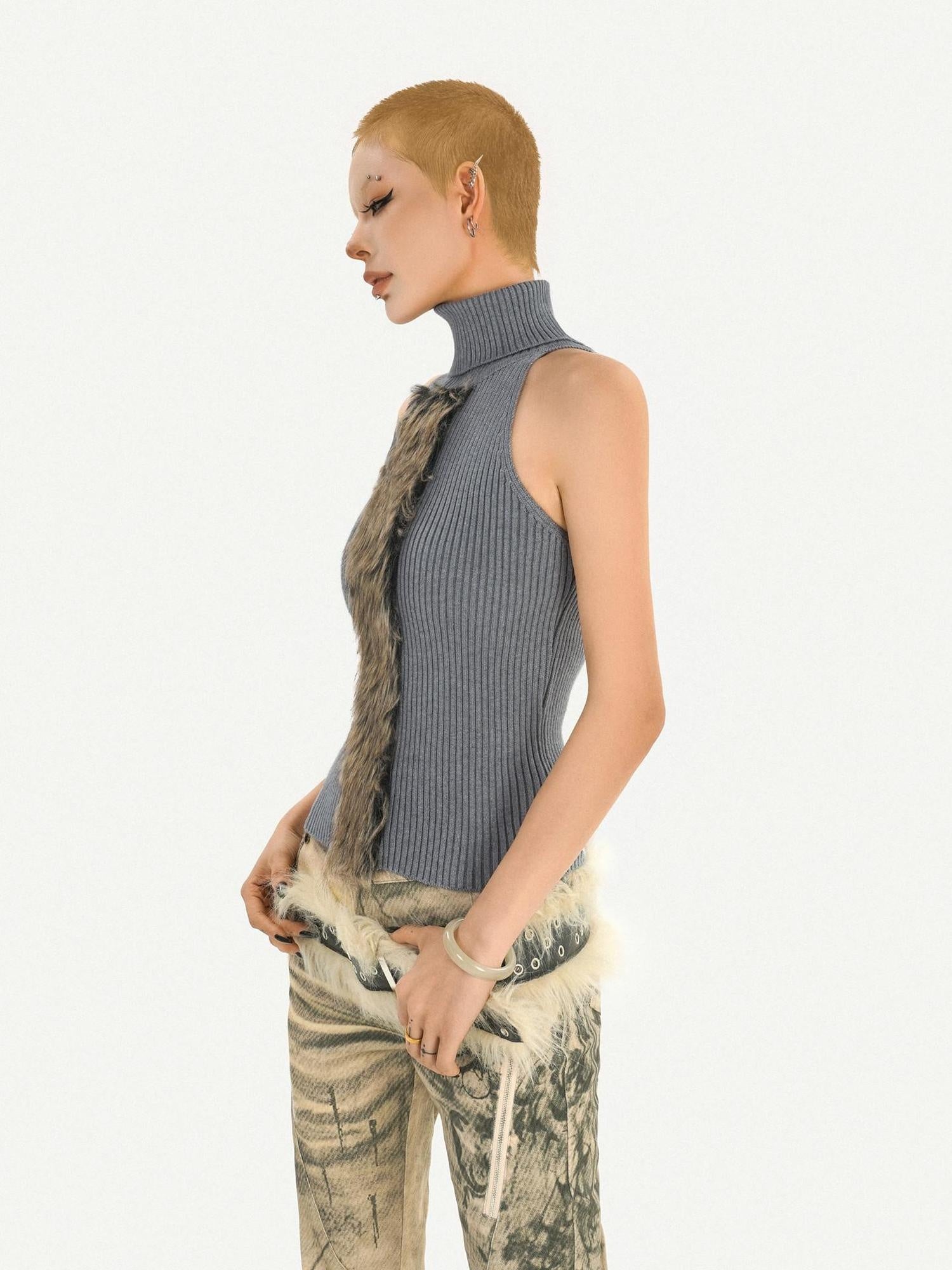Nico Molly High Neck Slim Fit Street Style Woven Strap Gray Women Casual Citywalk Tank Tops