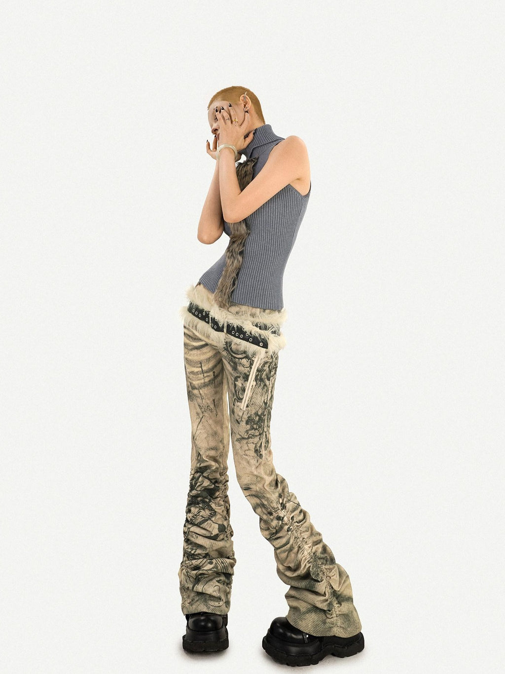 Nico Molly High Neck Slim Fit Street Style Woven Strap Gray Women Casual Citywalk Tank Tops