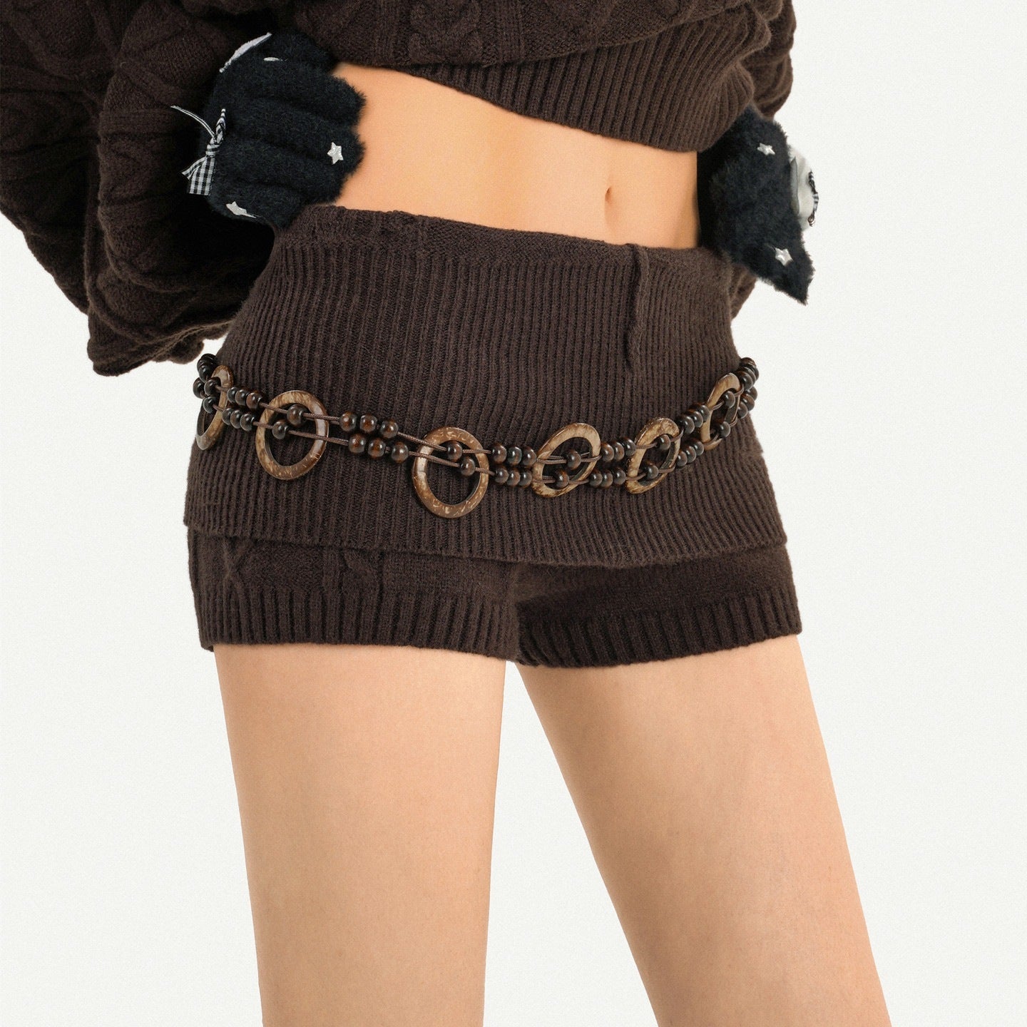 Nico_Molly_High_Stretch_Knitted_Loose_Longsleeve_Low_Waist_Brown_Pullover_Top_&_Shorts_Sets_MISSTT