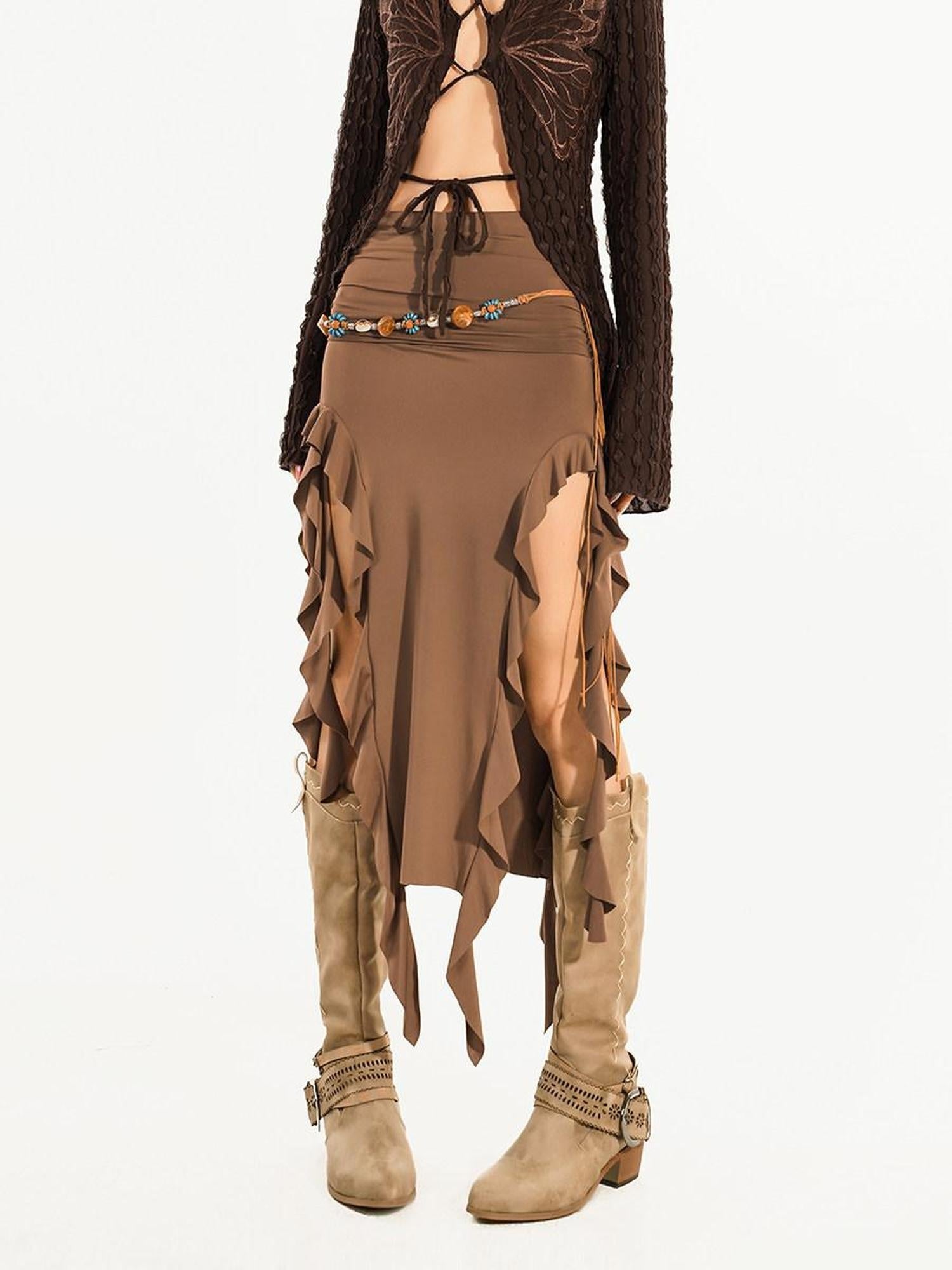 Nico Molly High Waist Asymmetrical Pencil Slim Streetwear City Commute Maxi Skirts