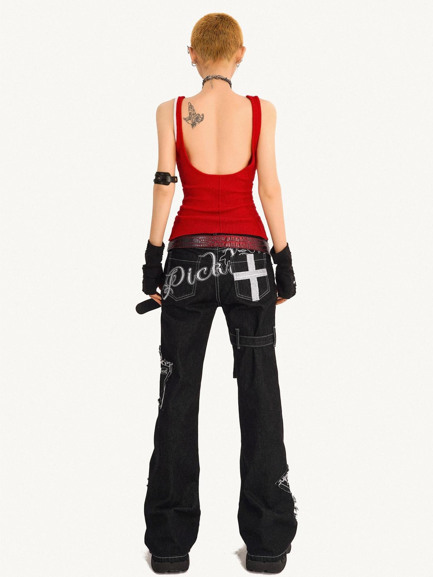 Nico Molly High Waist Distressed Patch Slim Fit Black Non Stretch Young Women Flared Jeans
