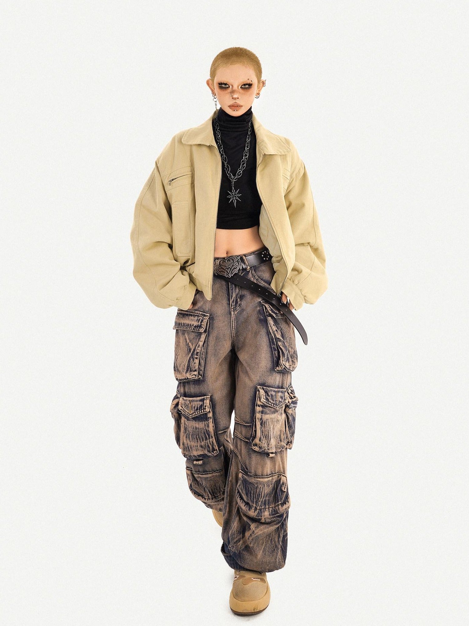 Nico Molly High Waist Distressed Vintage Thick Denim Gradient Blue Wide Leg Jeans