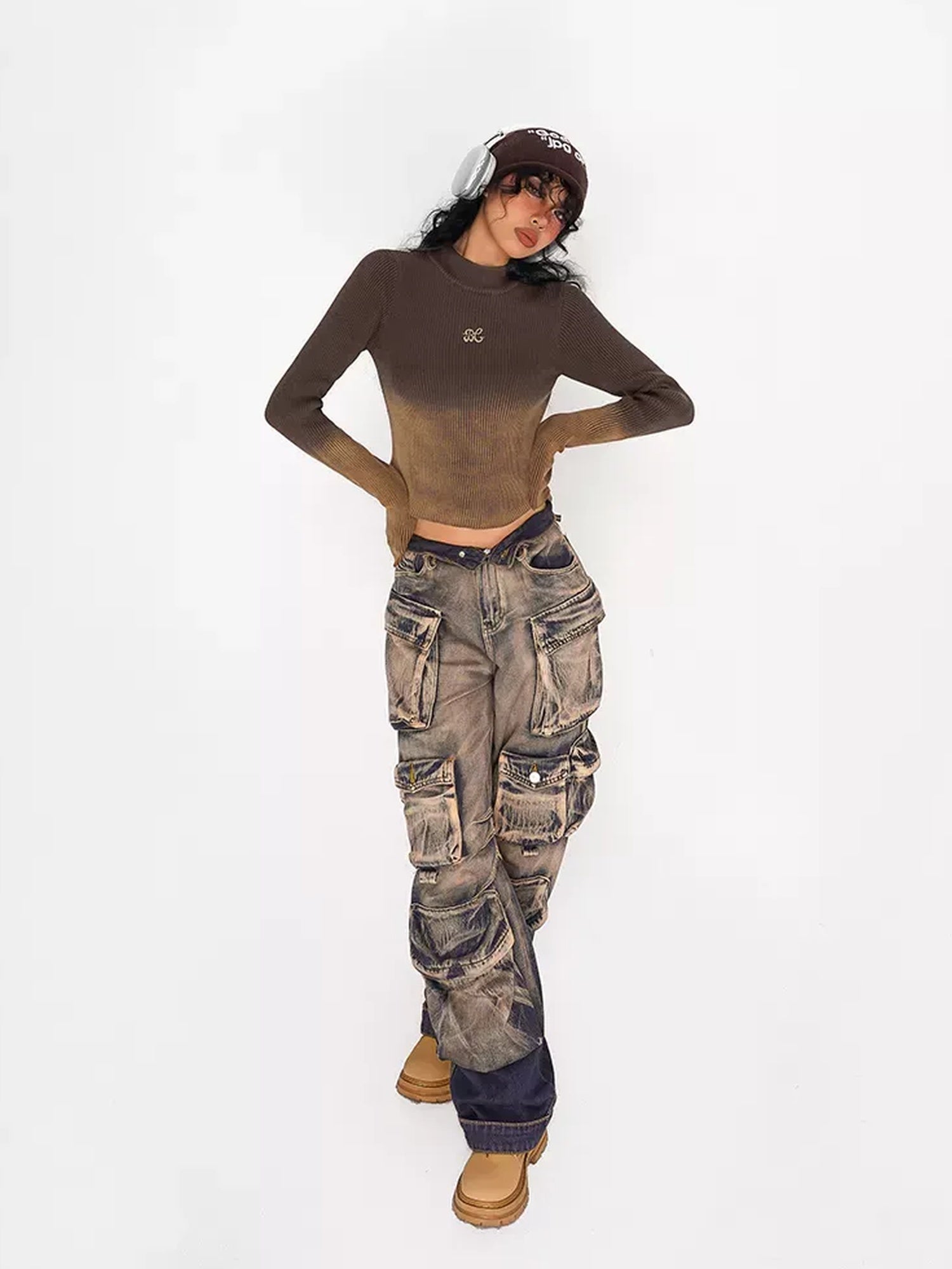 Nico Molly High Waist Distressed Vintage Thick Denim Gradient Blue Wide Leg Jeans