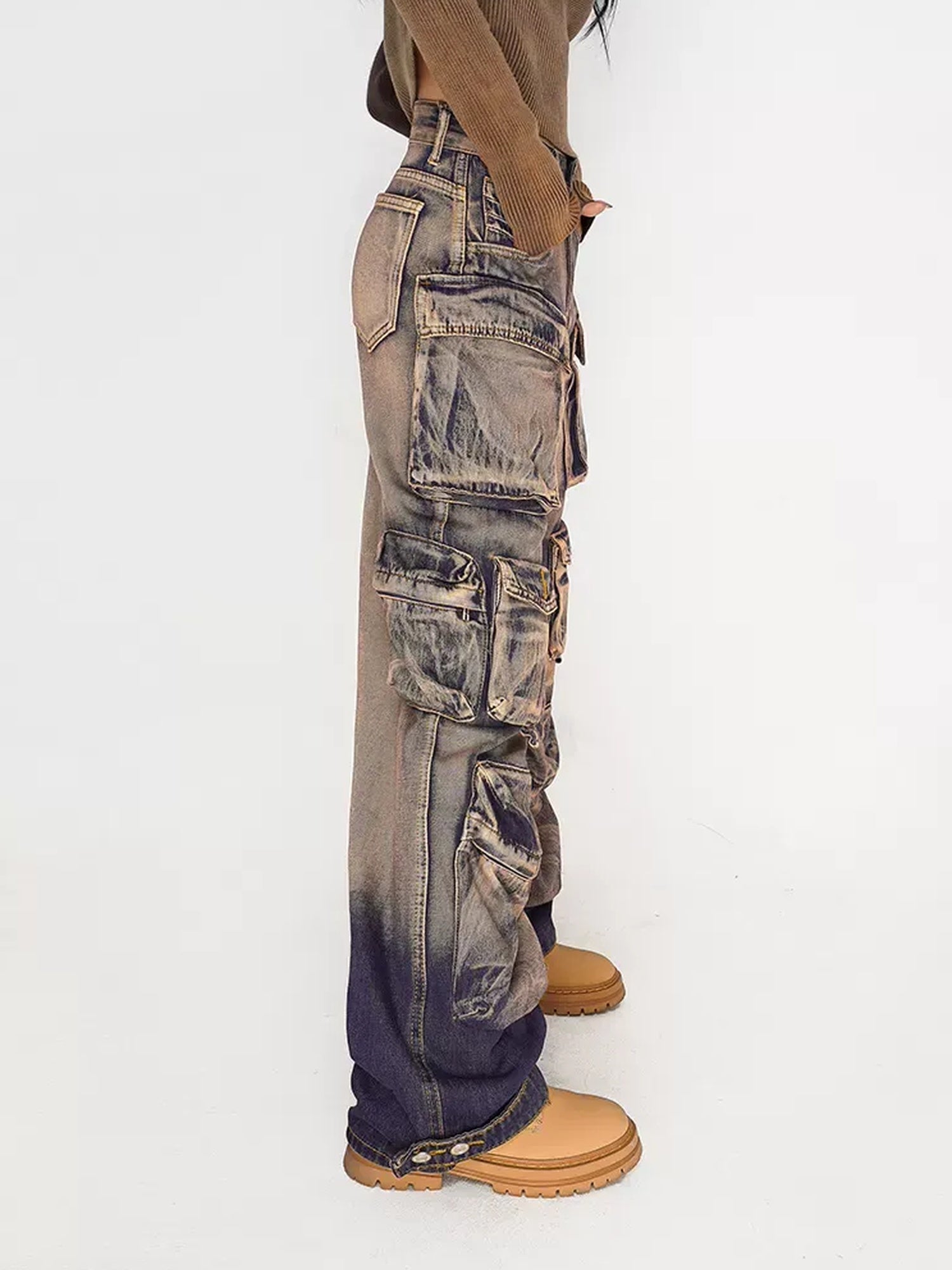 Nico Molly High Waist Distressed Vintage Thick Denim Gradient Blue Wide Leg Jeans