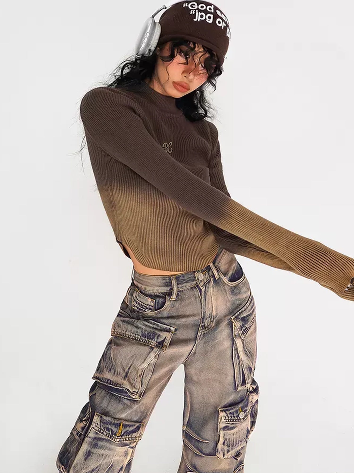 Nico Molly High Waist Distressed Vintage Thick Denim Gradient Blue Wide Leg Jeans