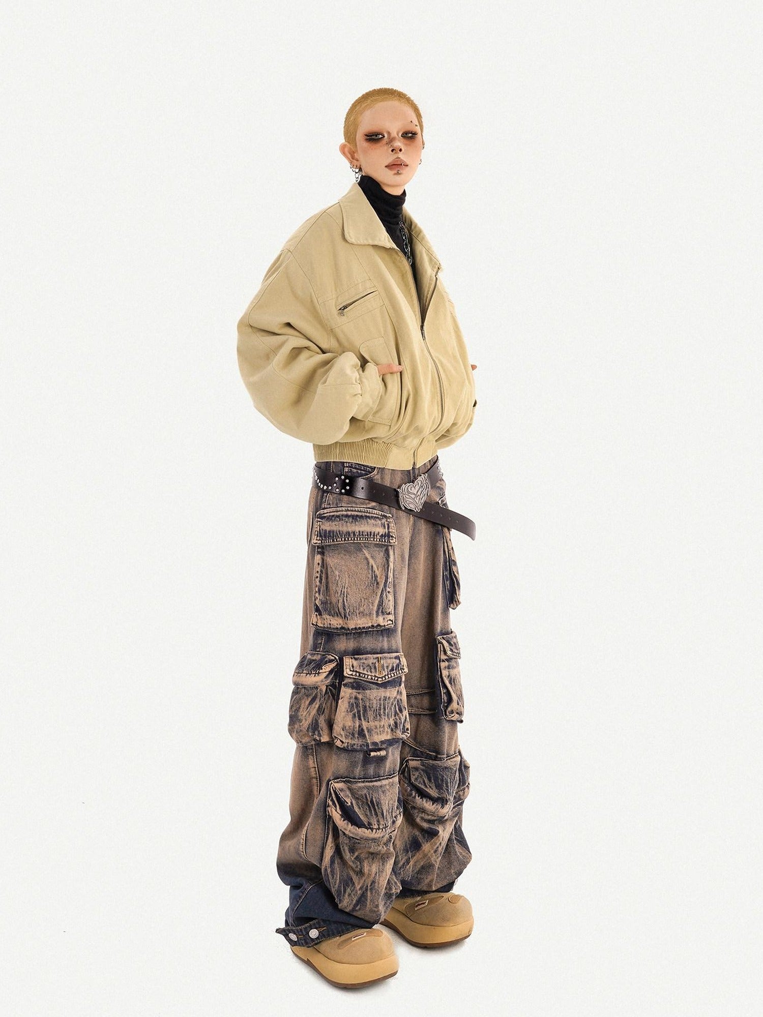 Nico Molly High Waist Distressed Vintage Thick Denim Gradient Blue Wide Leg Jeans