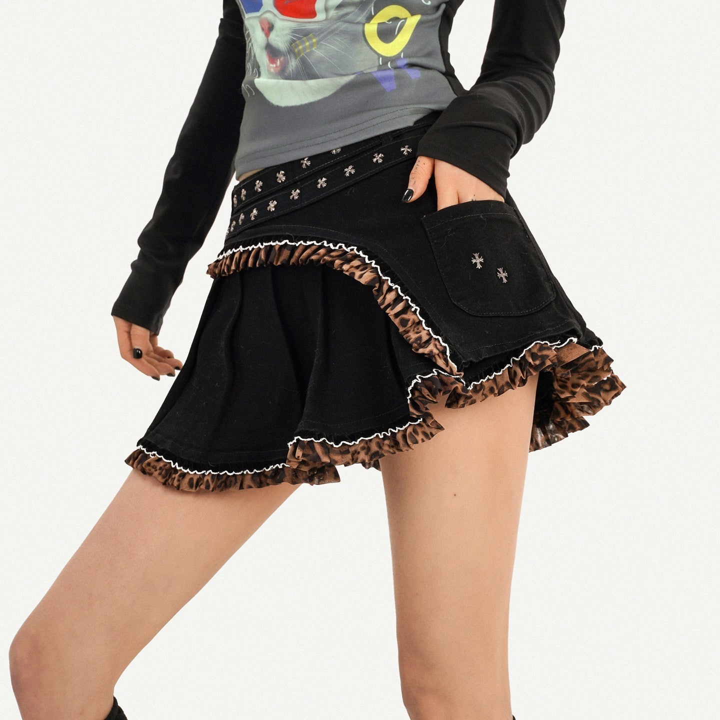 Nico_Molly_High_Waist_Frayed_Hem_Vintage_Denim_A_Line_For_Women_Everyday_Black_Mini_Skirts_MISSTT