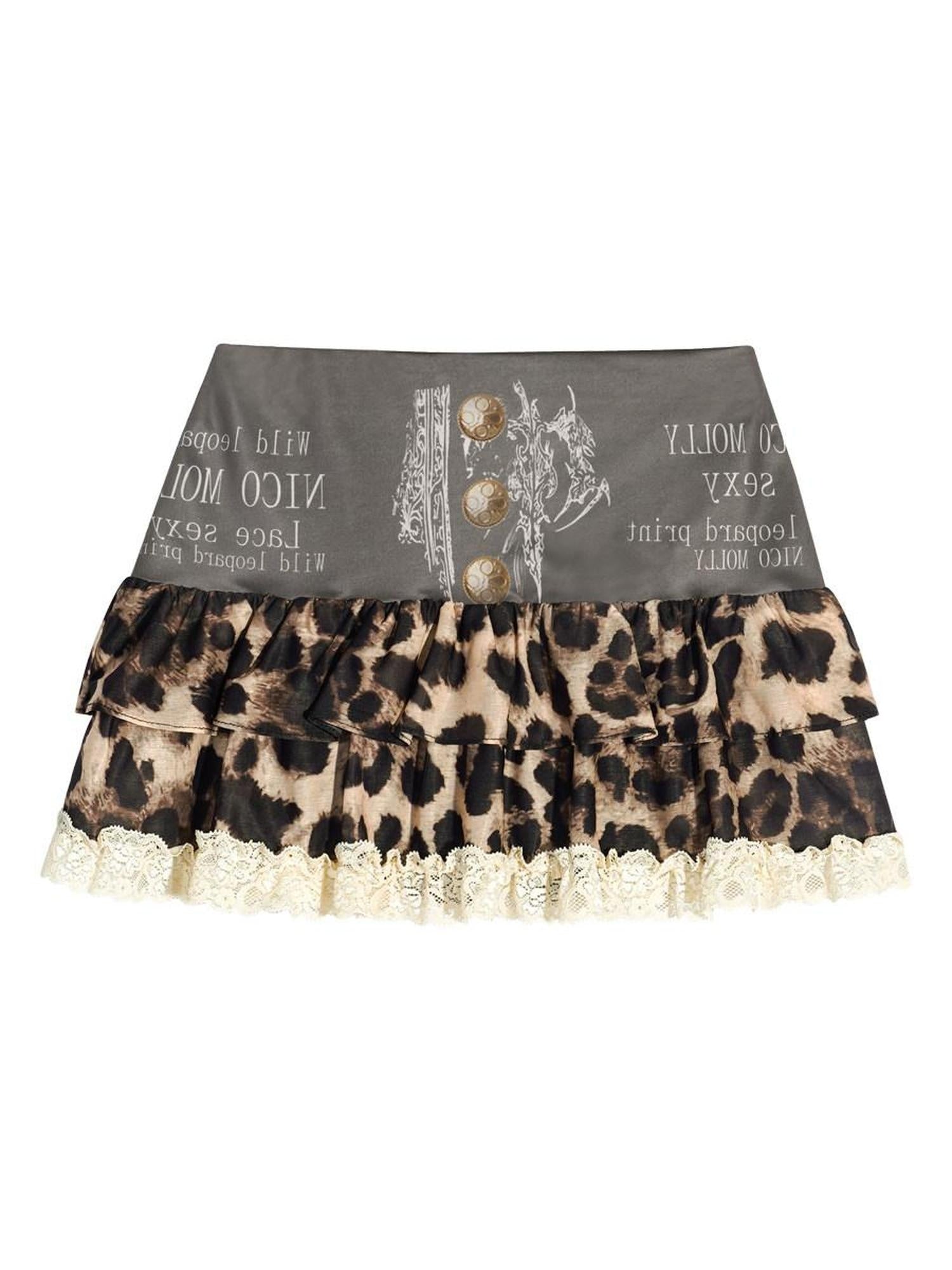Nico Molly High Waist Lace A Line Streetwear Distressed Pattern Women Chic Mini Skirts