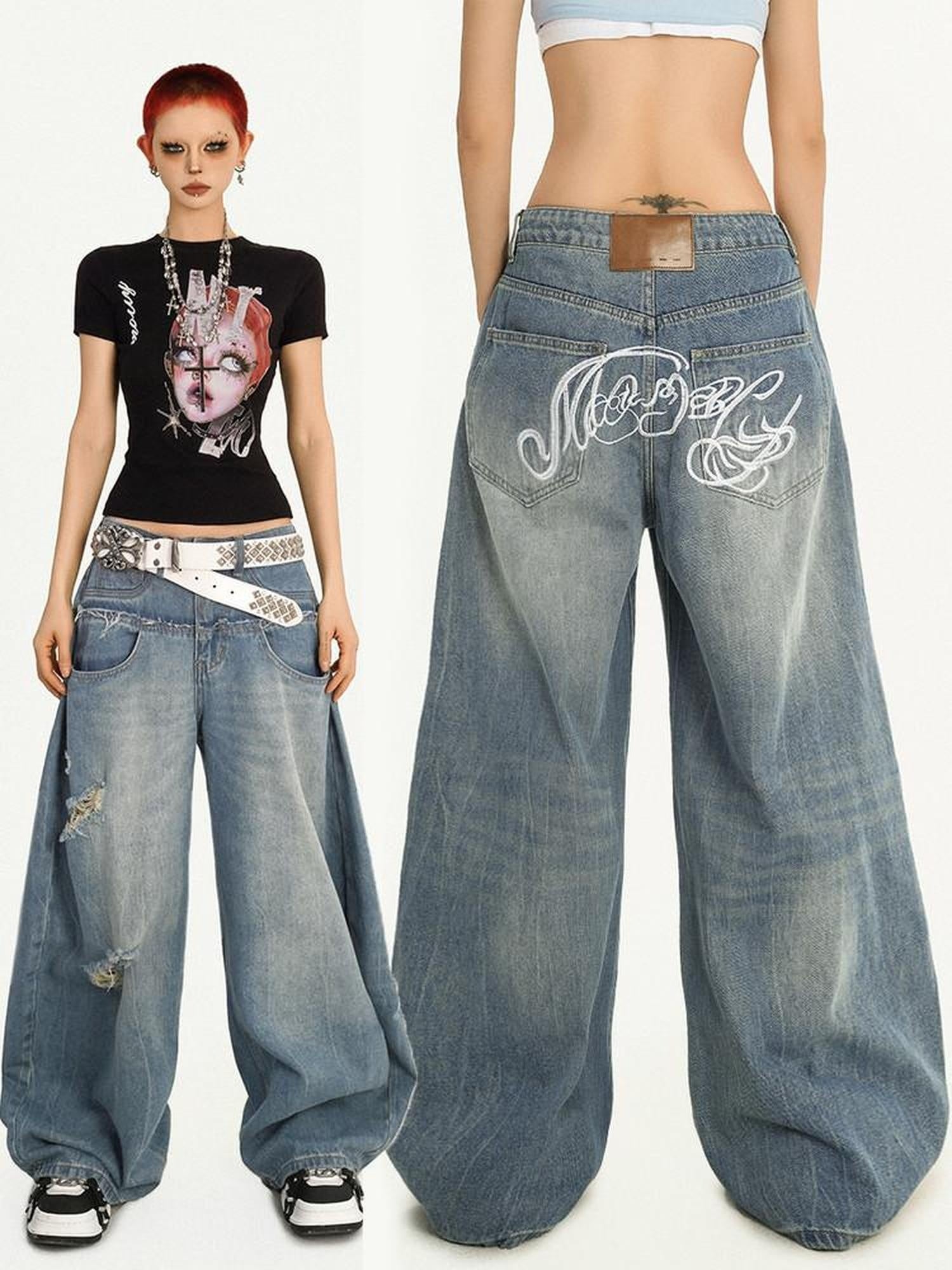 Nico Molly High Waist Light Blue Zipper Fly Casual Loose Fit Womens Wide Leg Jeans