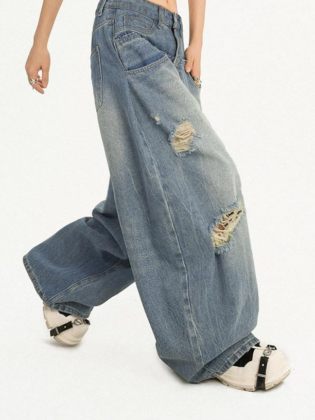 Nico Molly High Waist Light Blue Zipper Fly Casual Loose Fit Womens Wide Leg Jeans
