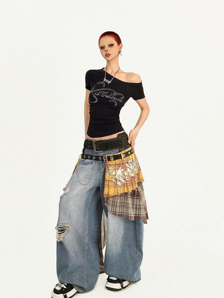 Nico Molly High Waist Light Blue Zipper Fly Casual Loose Fit Womens Wide Leg Jeans