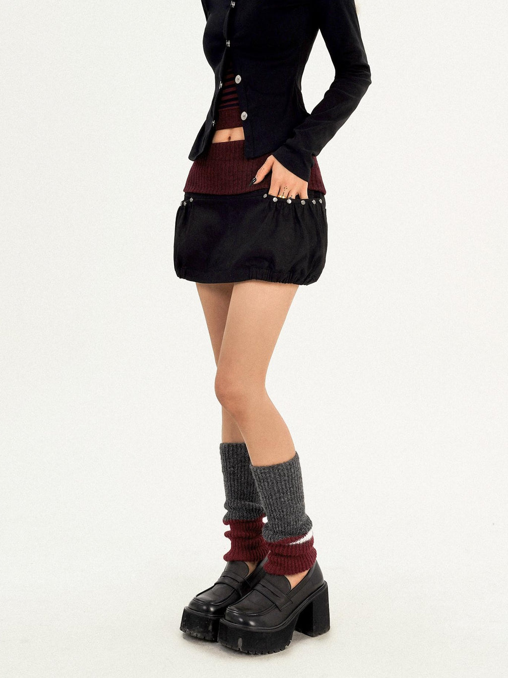 Nico Molly High Waist Lined Black A Line Bubble Skirt Side Zipper College Girl Mini Skirts