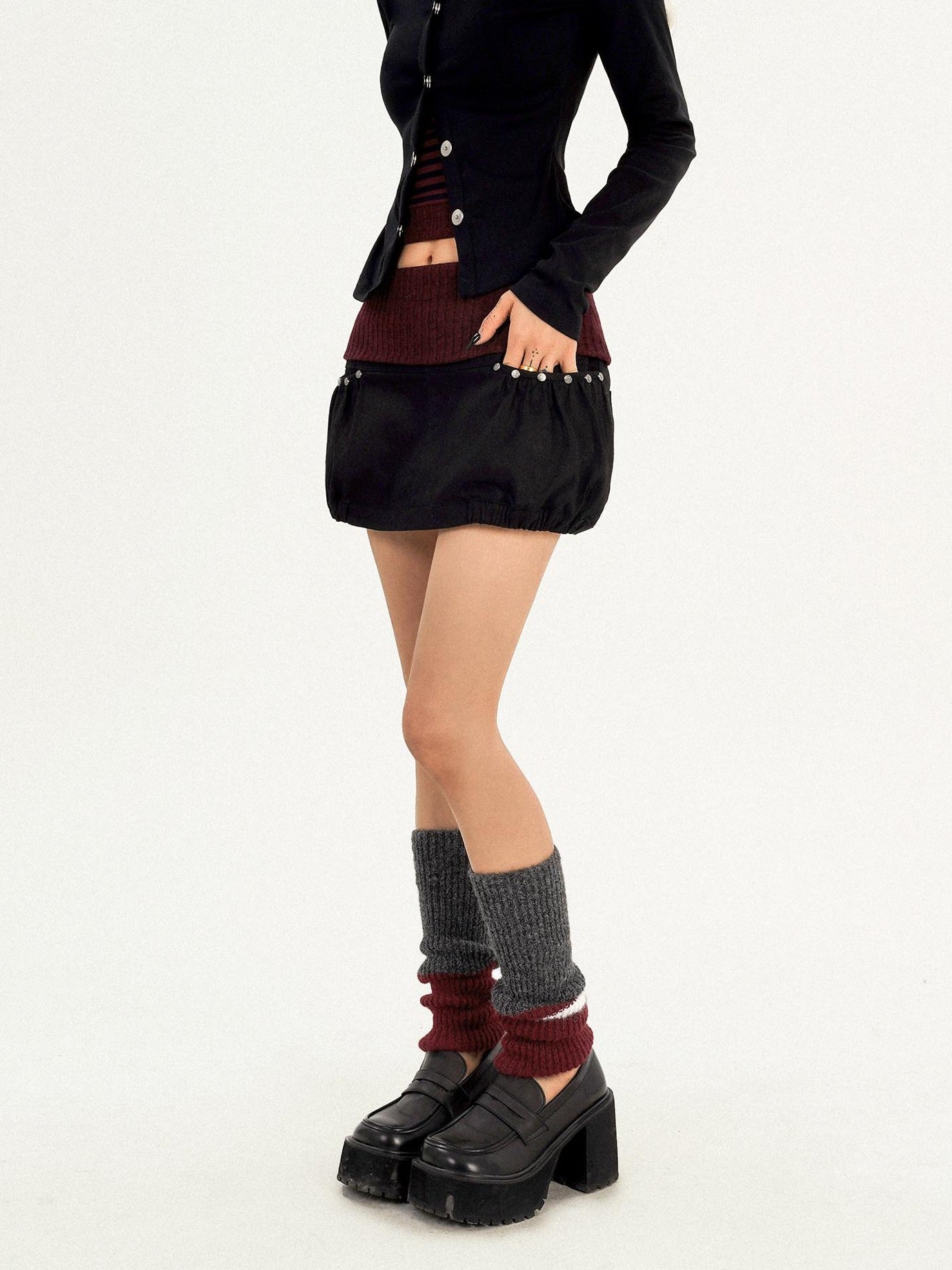 Nico Molly High Waist Lined Black A Line Bubble Skirt Side Zipper College Girl Mini Skirts