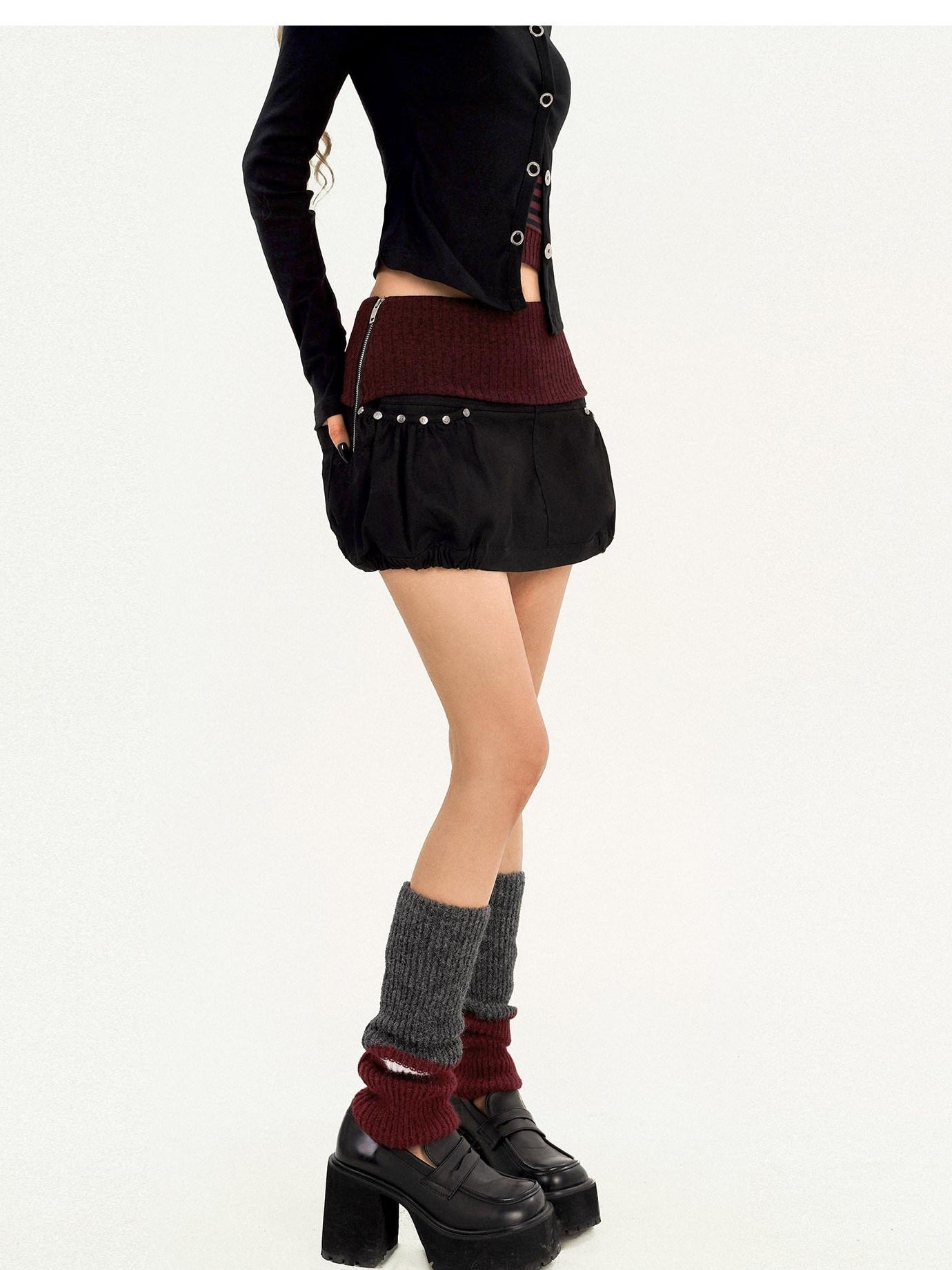 Nico Molly High Waist Lined Black A Line Bubble Skirt Side Zipper College Girl Mini Skirts