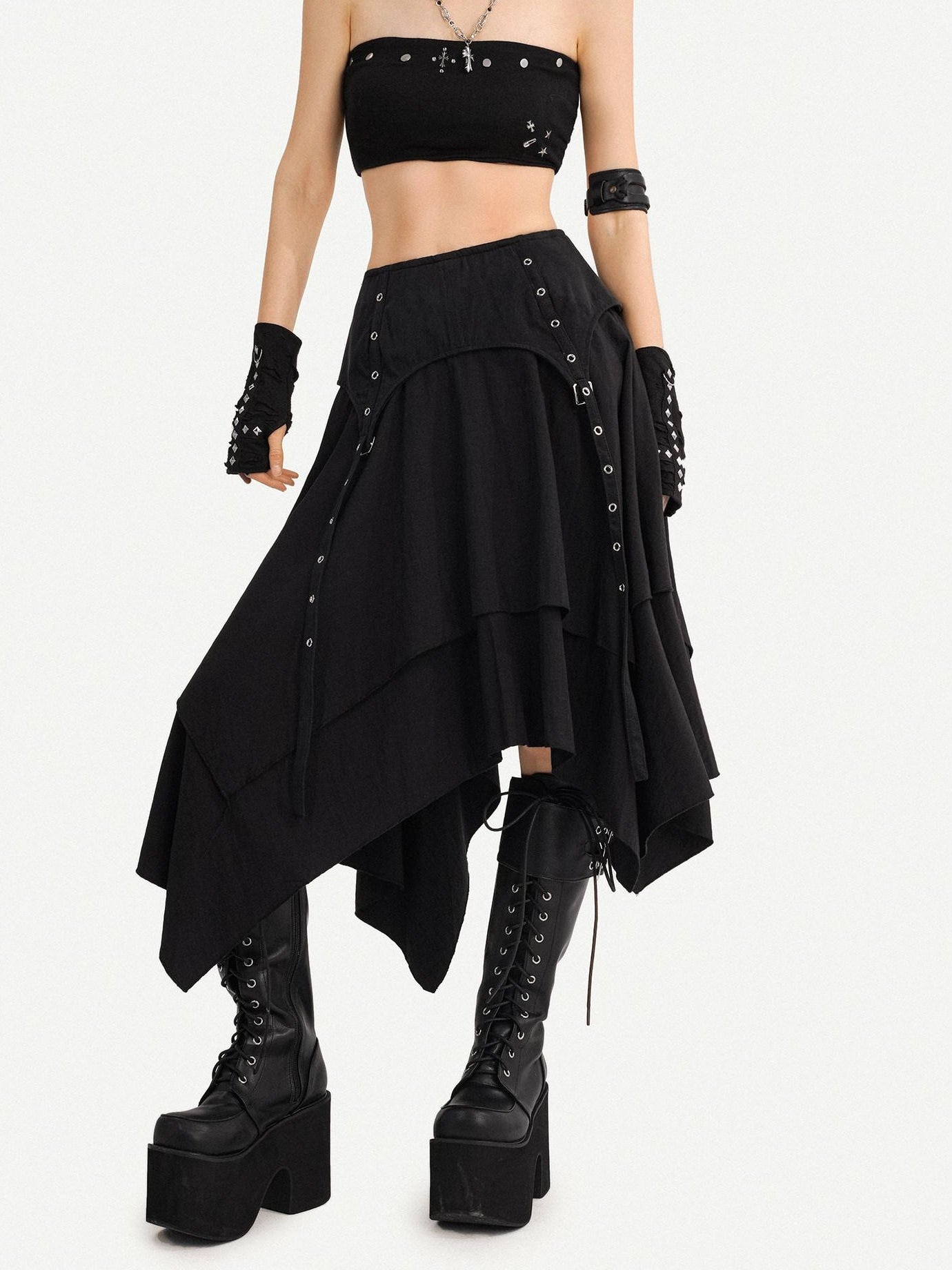 Nico Molly High Waist Patchwork A Line Side Zipper Casual Citywalk Women Midi Skirts