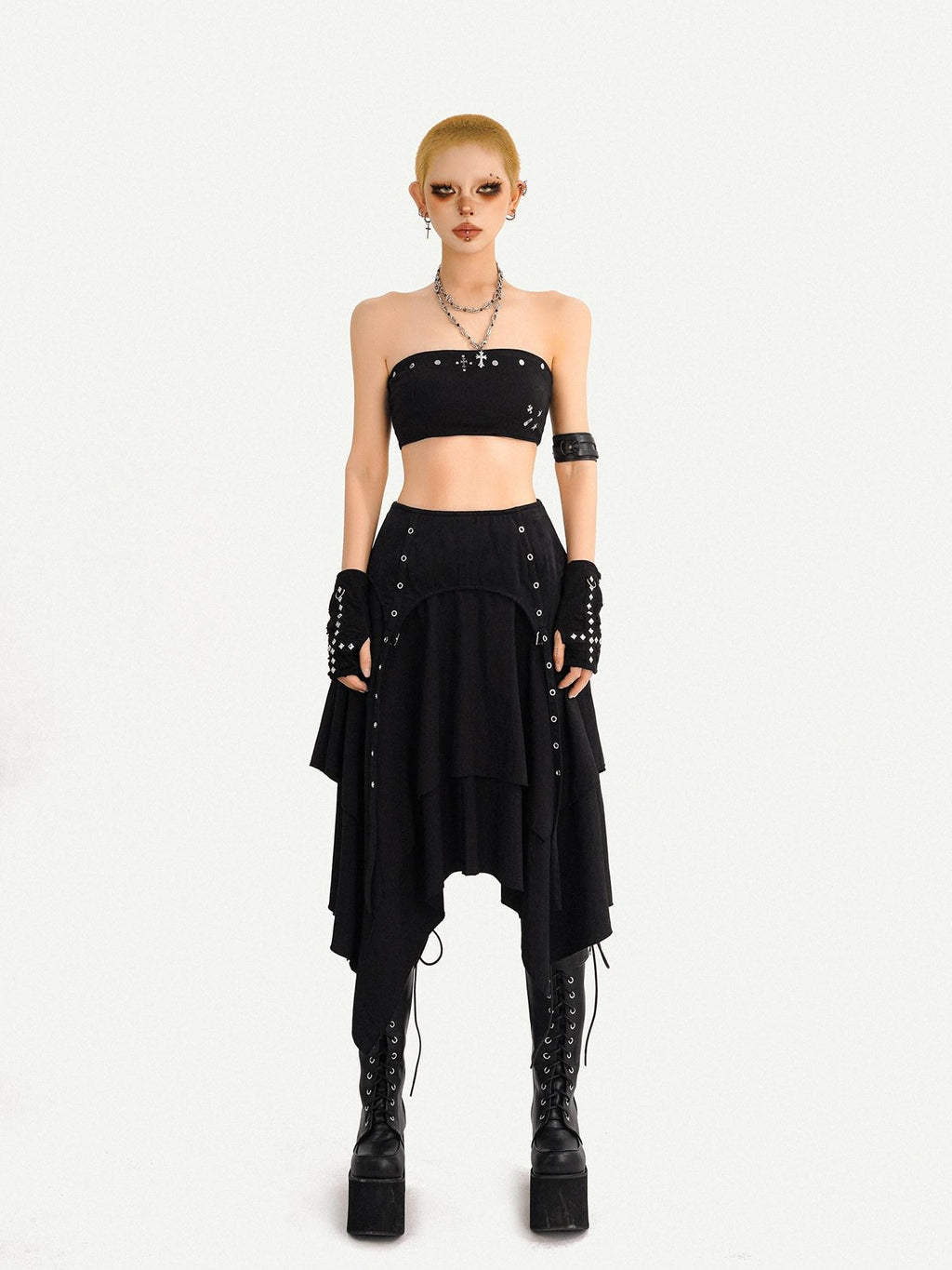 Nico Molly High Waist Patchwork A Line Side Zipper Casual Citywalk Women Midi Skirts