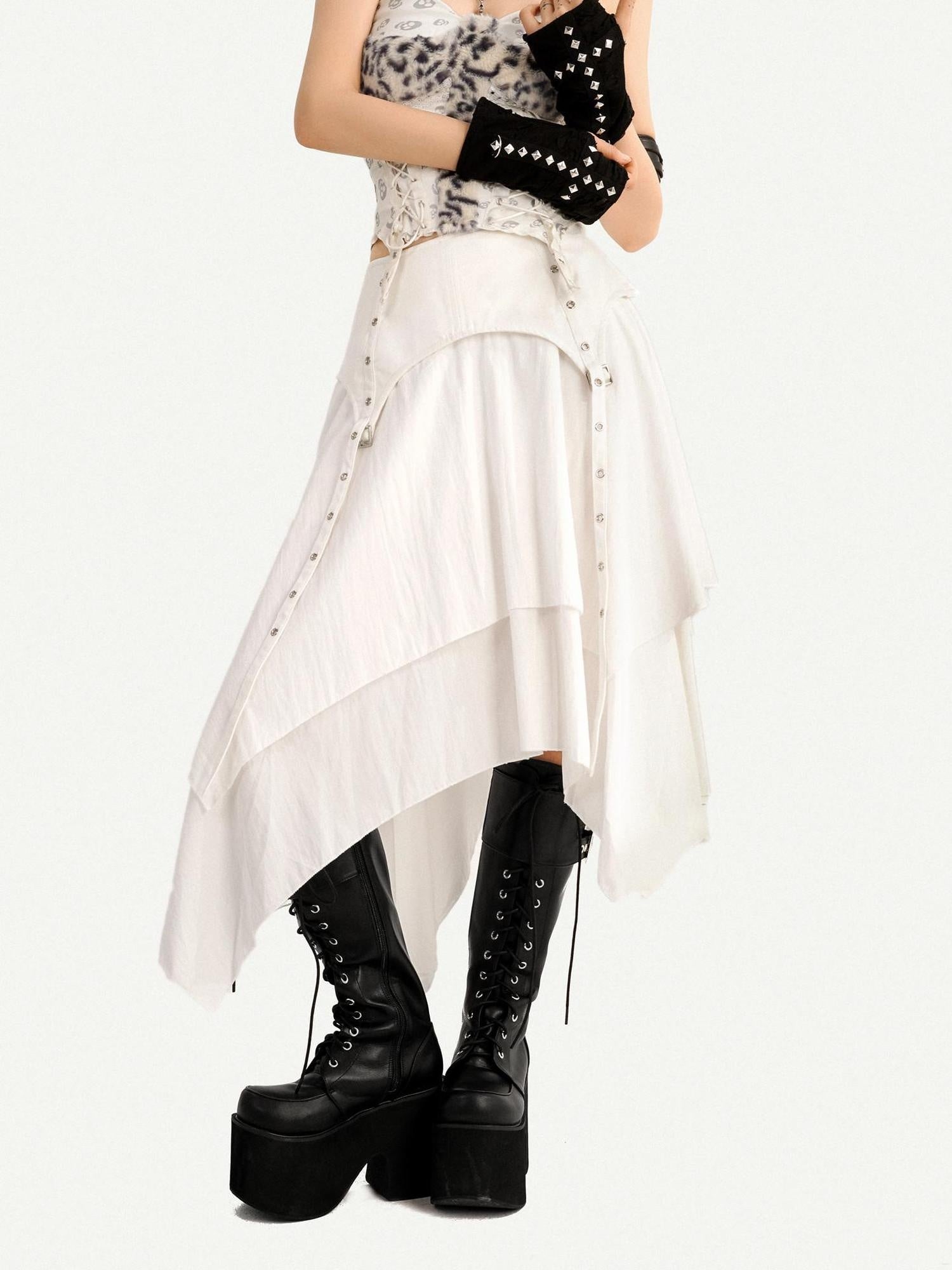 Nico Molly High Waist Patchwork A Line Side Zipper Casual Citywalk Women Midi Skirts