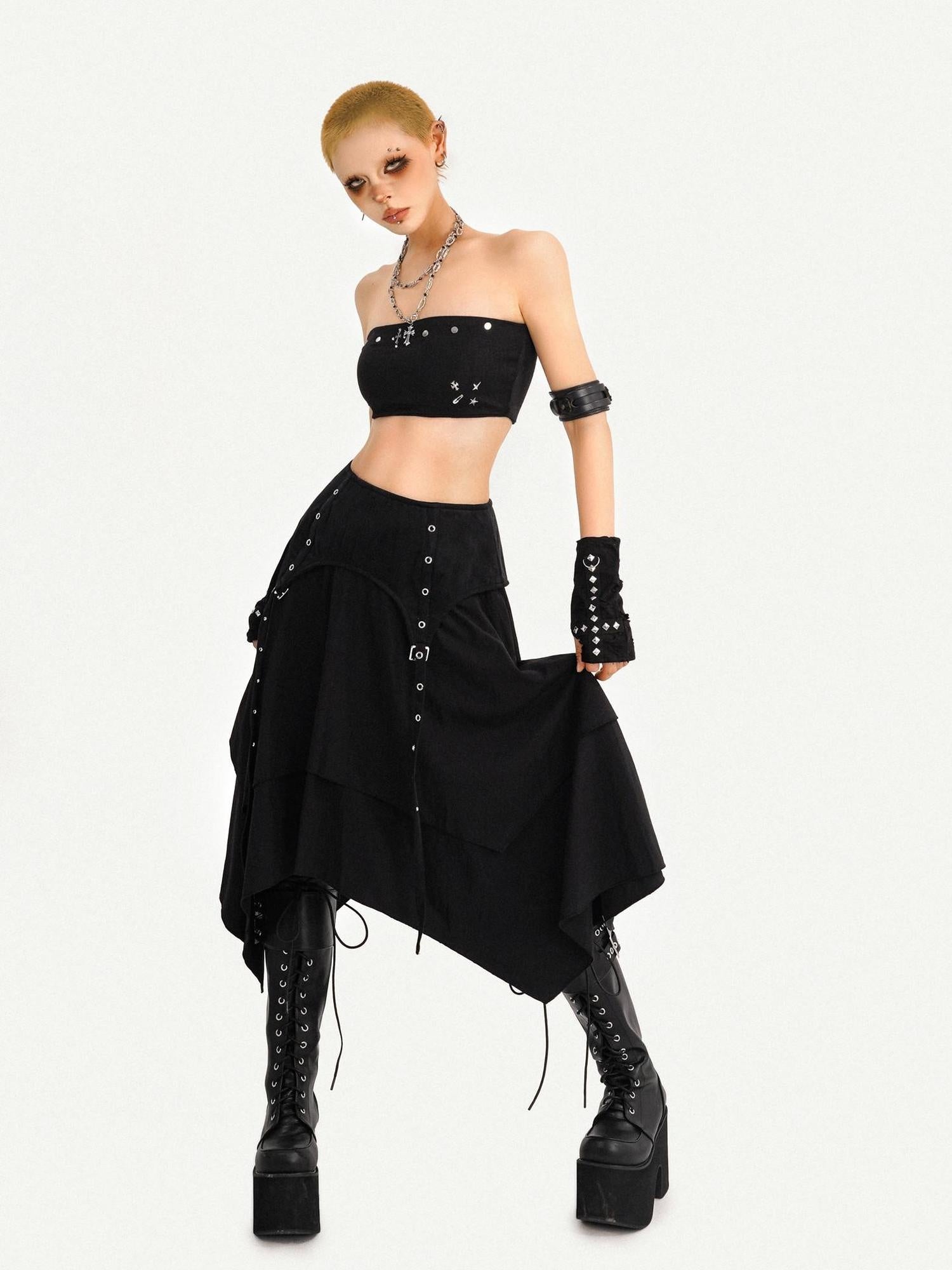 Nico Molly High Waist Patchwork A Line Side Zipper Casual Citywalk Women Midi Skirts
