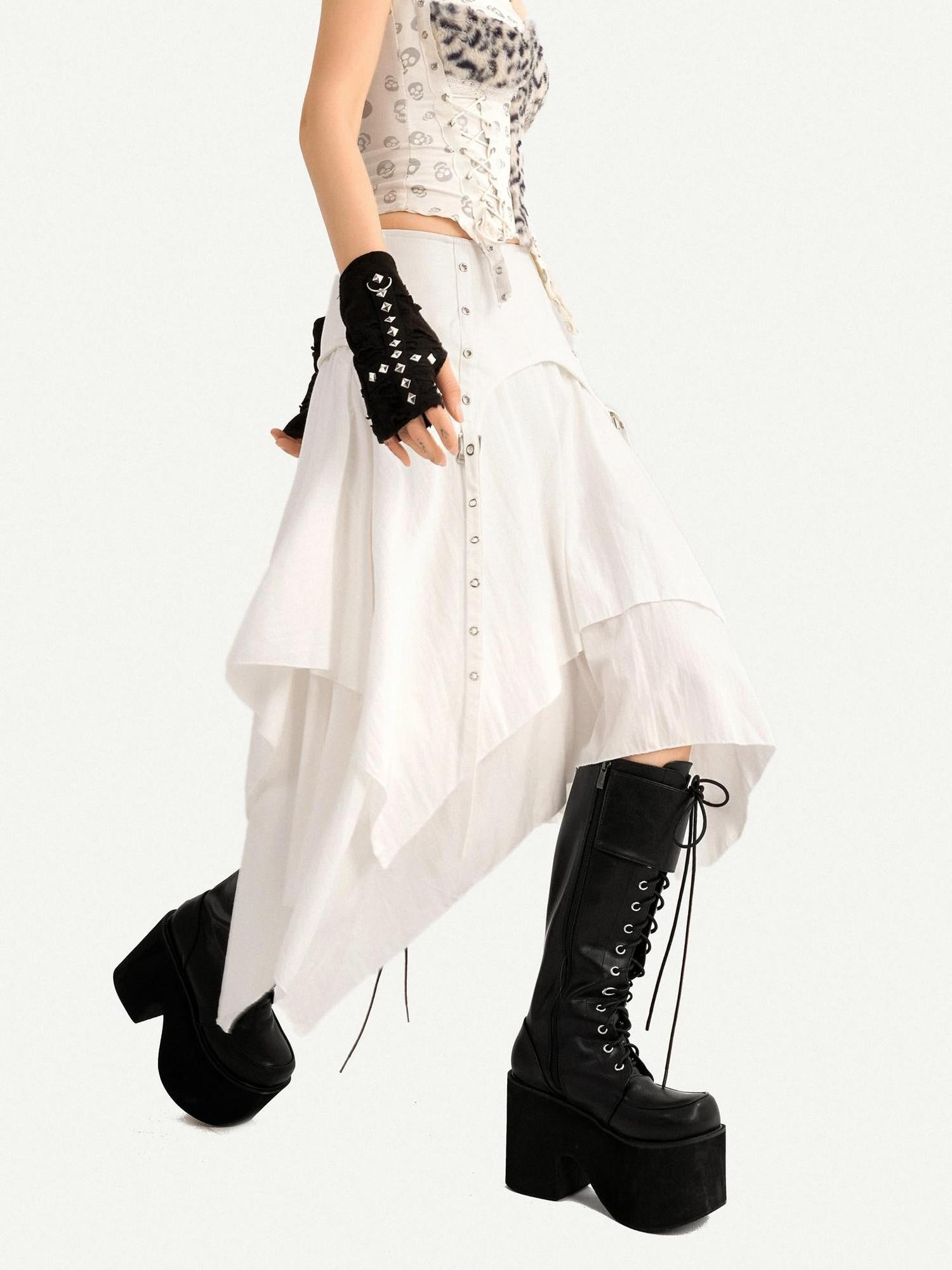 Nico Molly High Waist Patchwork A Line Side Zipper Casual Citywalk Women Midi Skirts