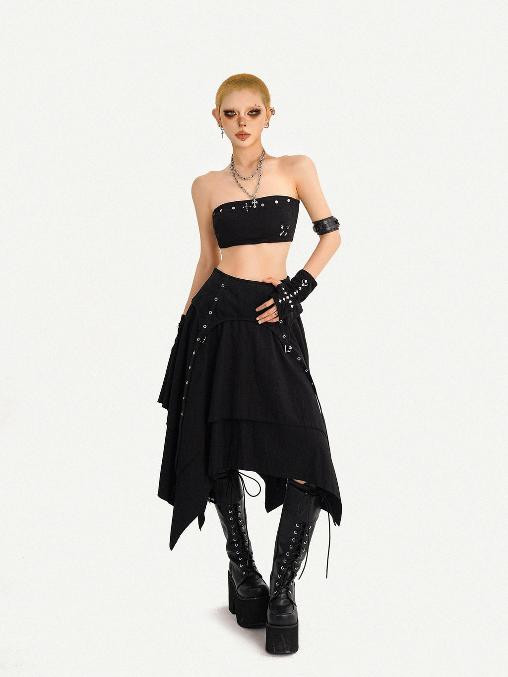 Nico Molly High Waist Patchwork A Line Side Zipper Casual Citywalk Women Midi Skirts