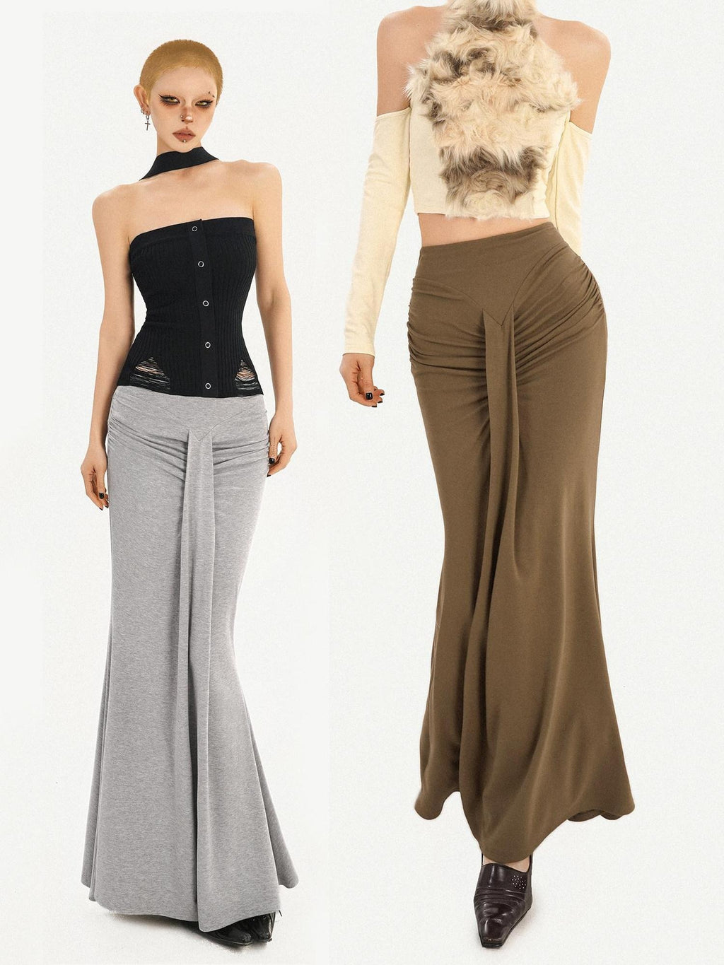 Nico Molly High Waist Pleated Fishtail Slim Street Style Casual Women Travel Maxi Skirts