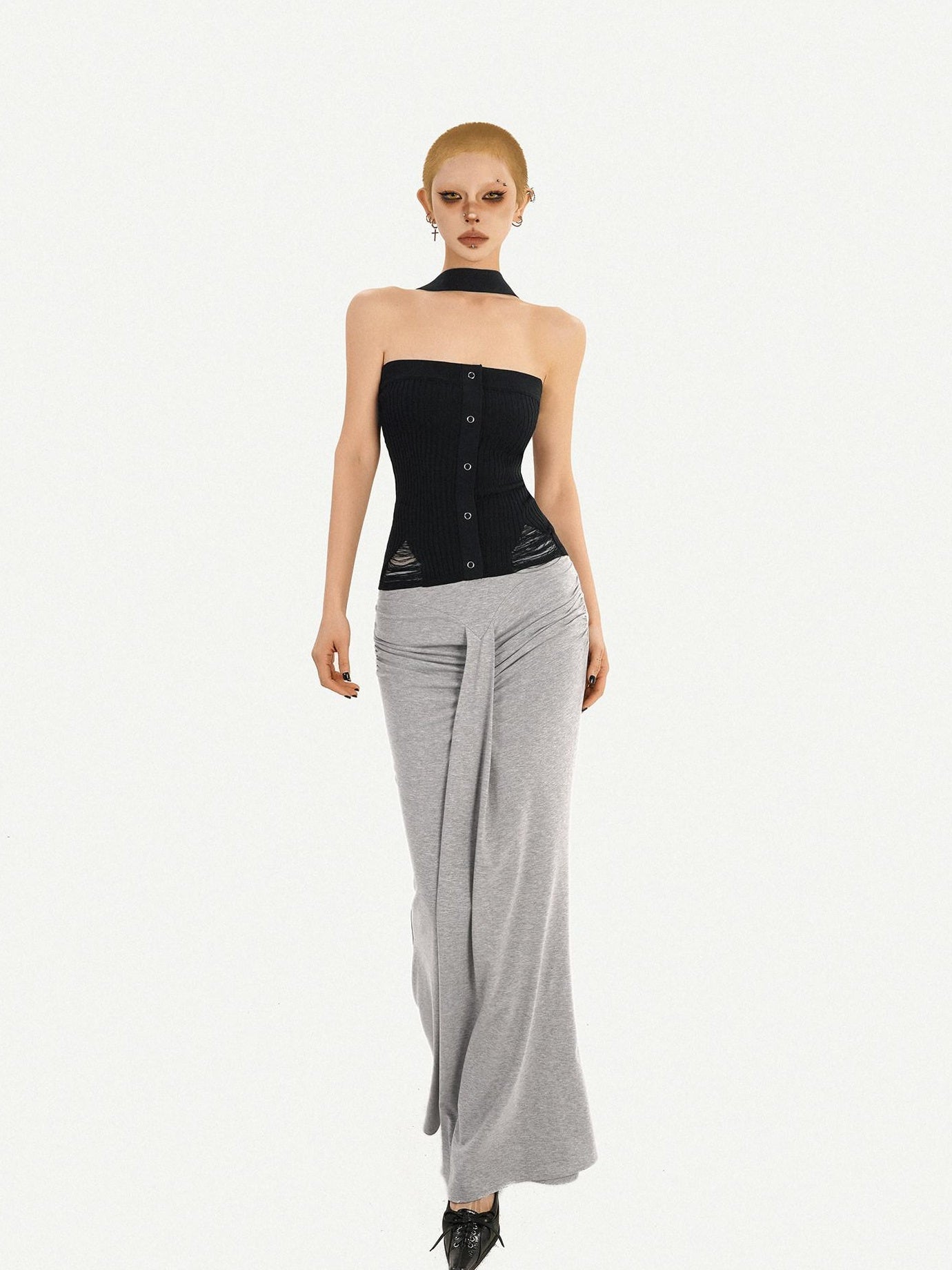 Nico Molly High Waist Pleated Fishtail Slim Street Style Casual Women Travel Maxi Skirts