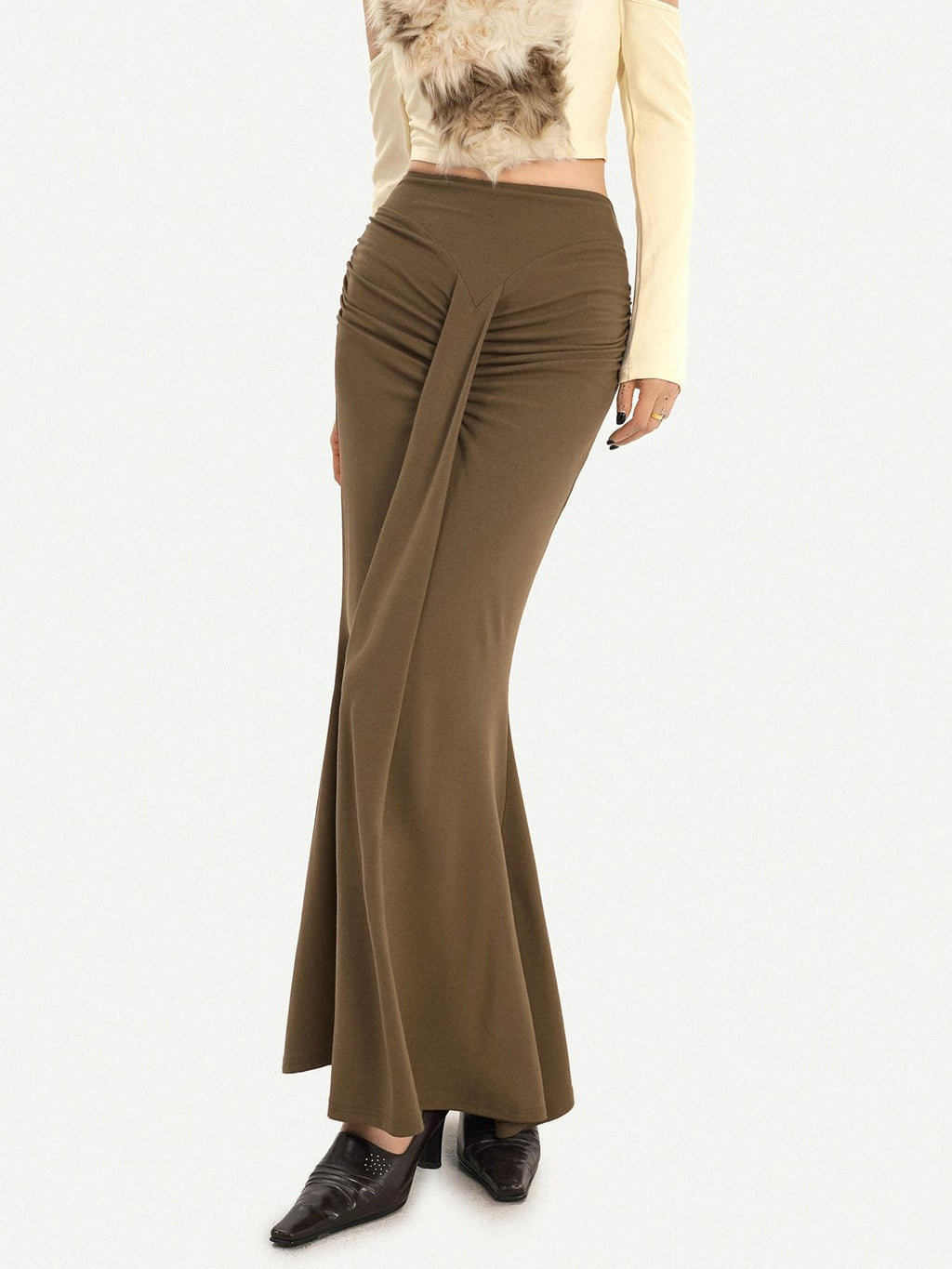 Nico Molly High Waist Pleated Fishtail Slim Street Style Casual Women Travel Maxi Skirts