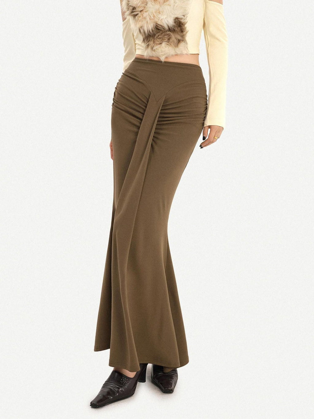 Nico Molly High Waist Pleated Fishtail Slim Street Style Casual Women Travel Maxi Skirts