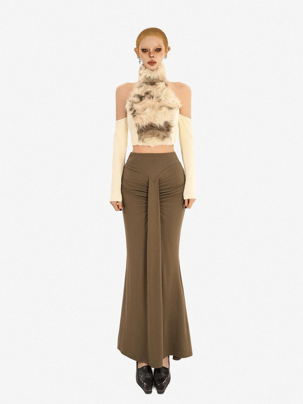 Nico Molly High Waist Pleated Fishtail Slim Street Style Casual Women Travel Maxi Skirts