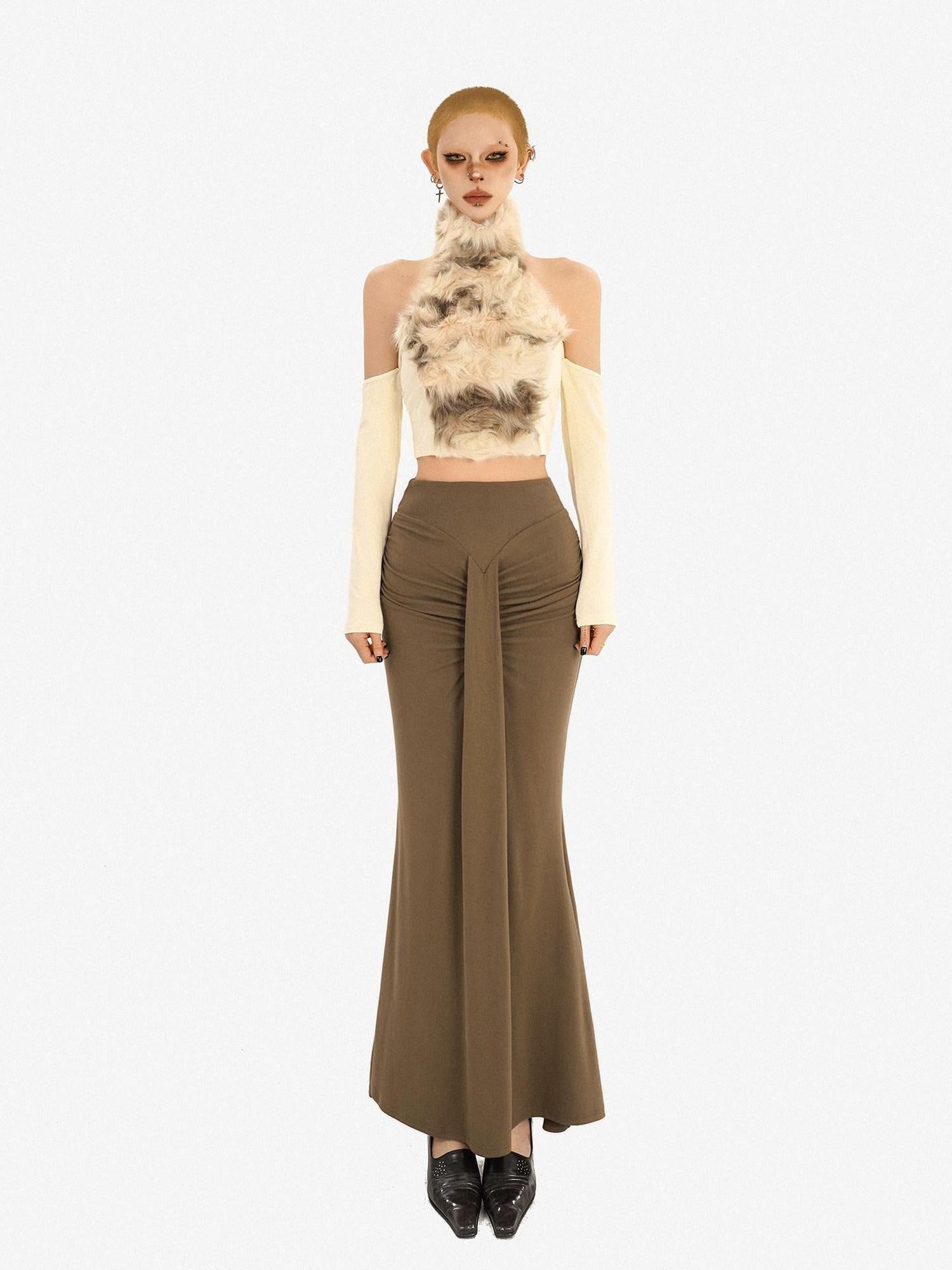 Nico Molly High Waist Pleated Fishtail Slim Street Style Casual Women Travel Maxi Skirts