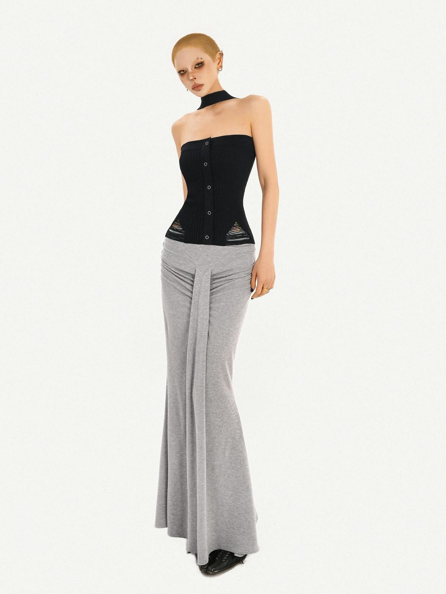 Nico Molly High Waist Pleated Fishtail Slim Street Style Casual Women Travel Maxi Skirts