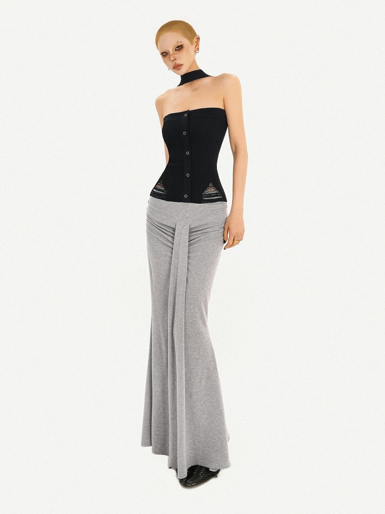 Nico Molly High Waist Pleated Fishtail Slim Street Style Casual Women Travel Maxi Skirts
