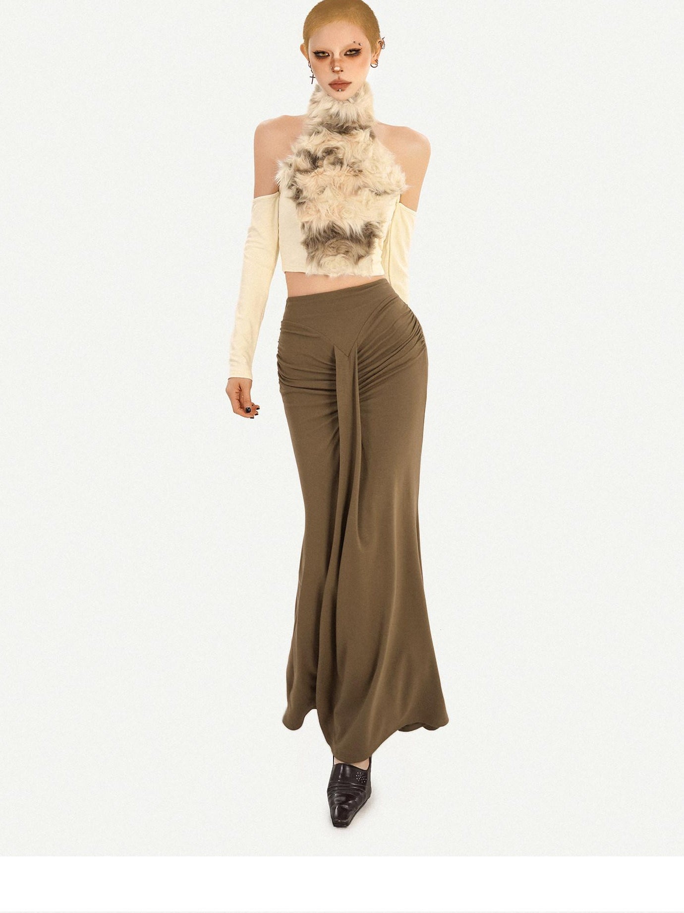 Nico Molly High Waist Pleated Fishtail Slim Street Style Casual Women Travel Maxi Skirts