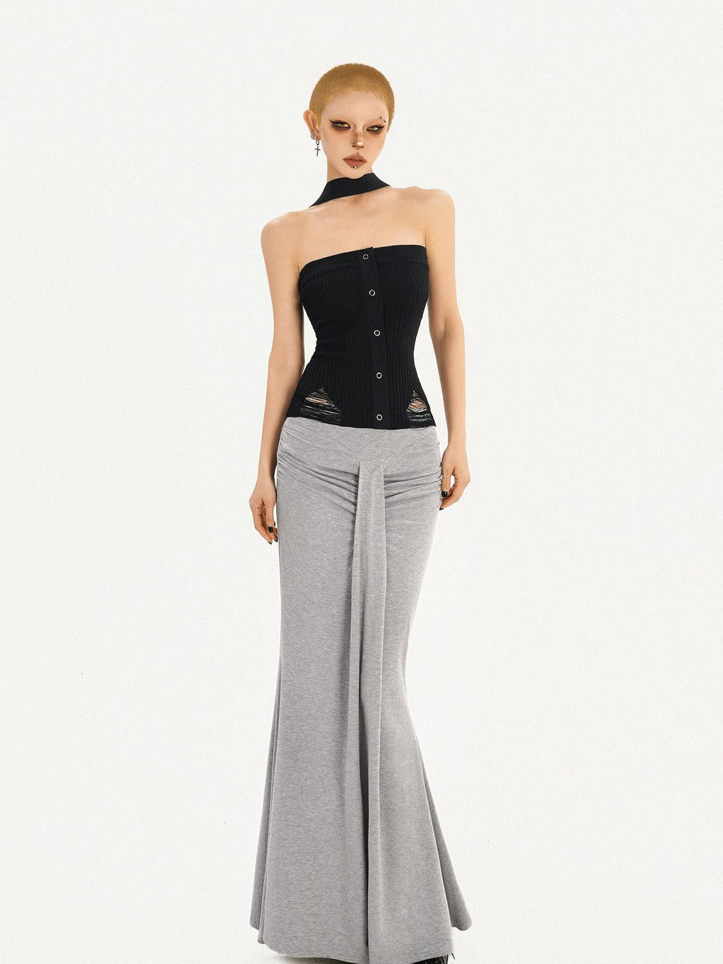 Nico Molly High Waist Pleated Fishtail Slim Street Style Casual Women Travel Maxi Skirts