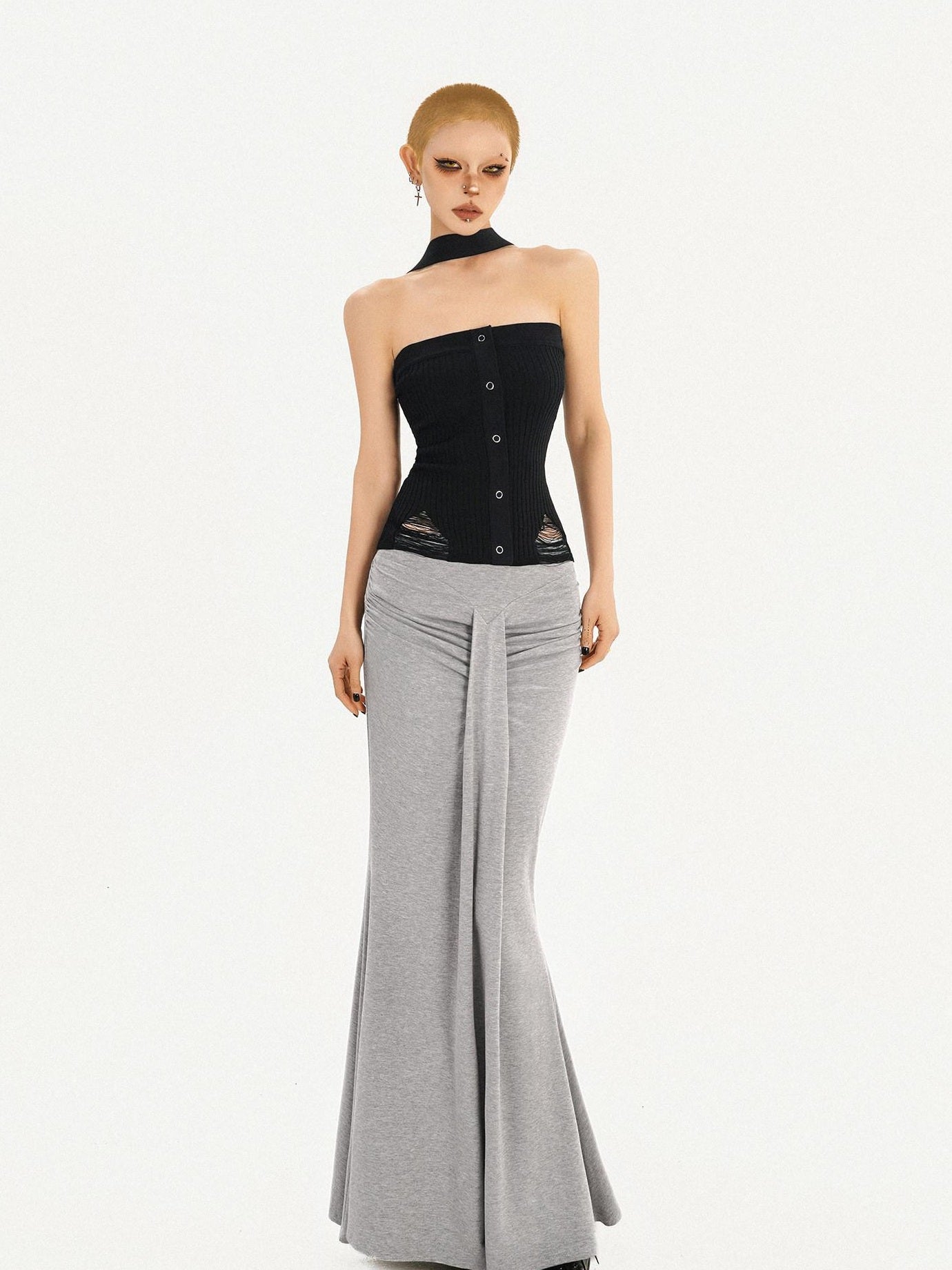Nico Molly High Waist Pleated Fishtail Slim Street Style Casual Women Travel Maxi Skirts