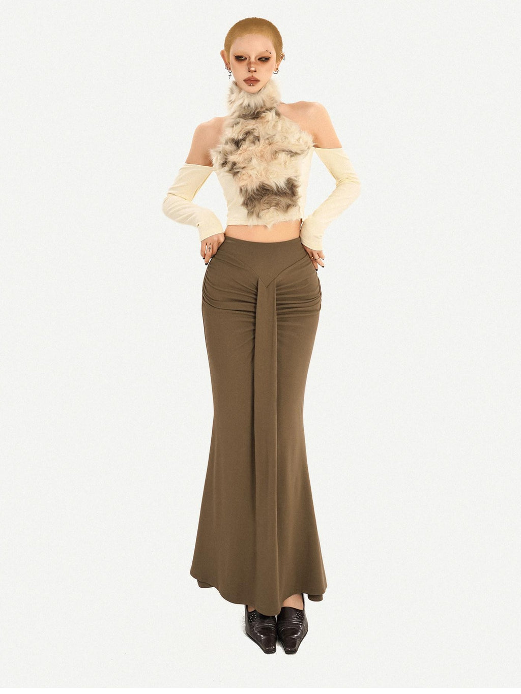 Nico Molly High Waist Pleated Fishtail Slim Street Style Casual Women Travel Maxi Skirts